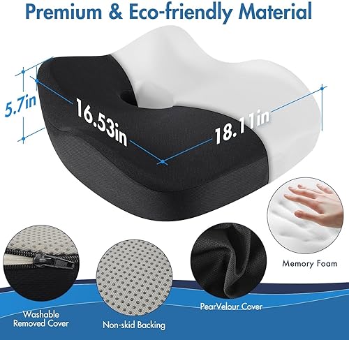Miniatura 2 de Cojín de asiento de automóvil, almohadilla ergonómica de espuma viscoelástica para aliviar el dolor de ciática, cojín de asiento de conducción más