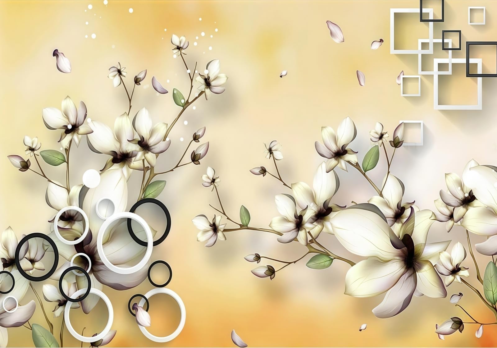 Papier peint panoramique intissé 400x256 cm nature zen jaune pour grand mur de salon