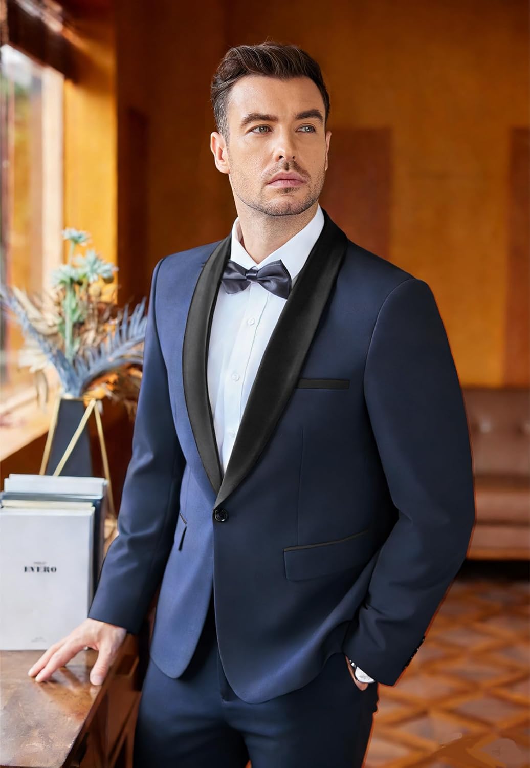 COOFANDY Mens Tuxedo Suit Set Slim Fit 2 Piece Dress Suit Shawl Lapel Tuxedo Jacket Pants for Wedding Dinner Prom Party - Image 2