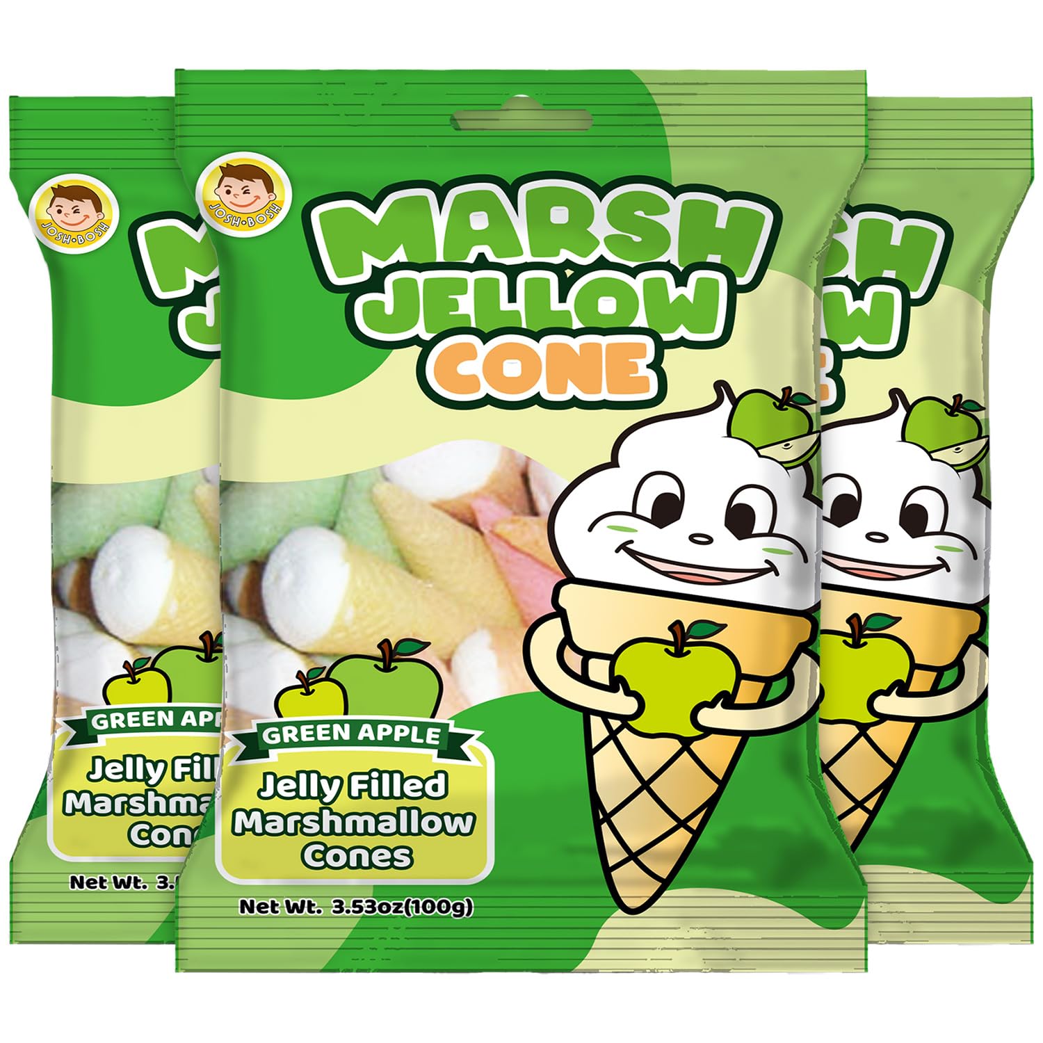 Josh Bosh Marsh Jellow Cone Candy, Blueberry 24-Pack – Jelly Filled Marshmallow Cones, 3.53 Oz Ea