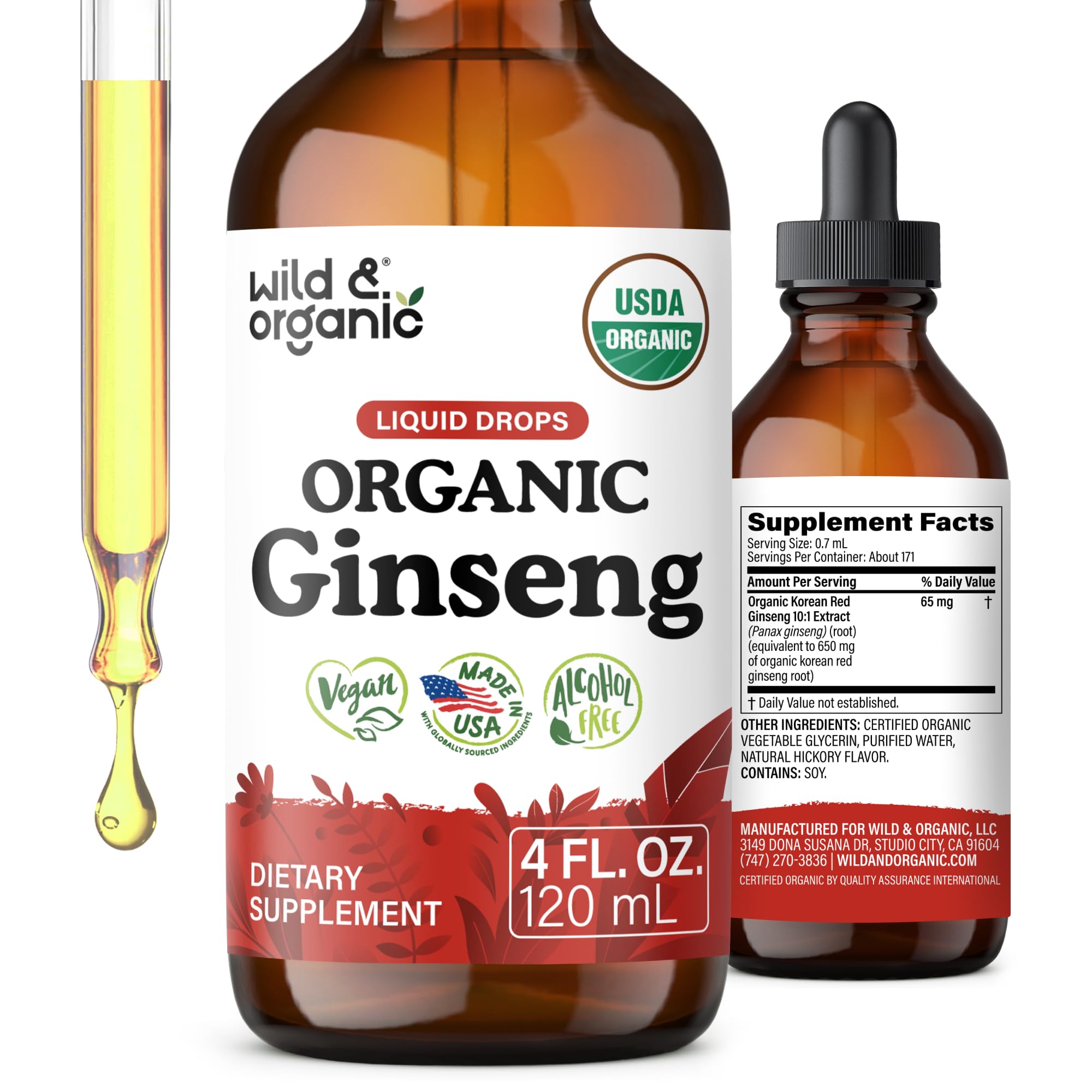 USDA Organic Korean Panax Ginseng Extract Liquid Drops - Immunity - 4 oz