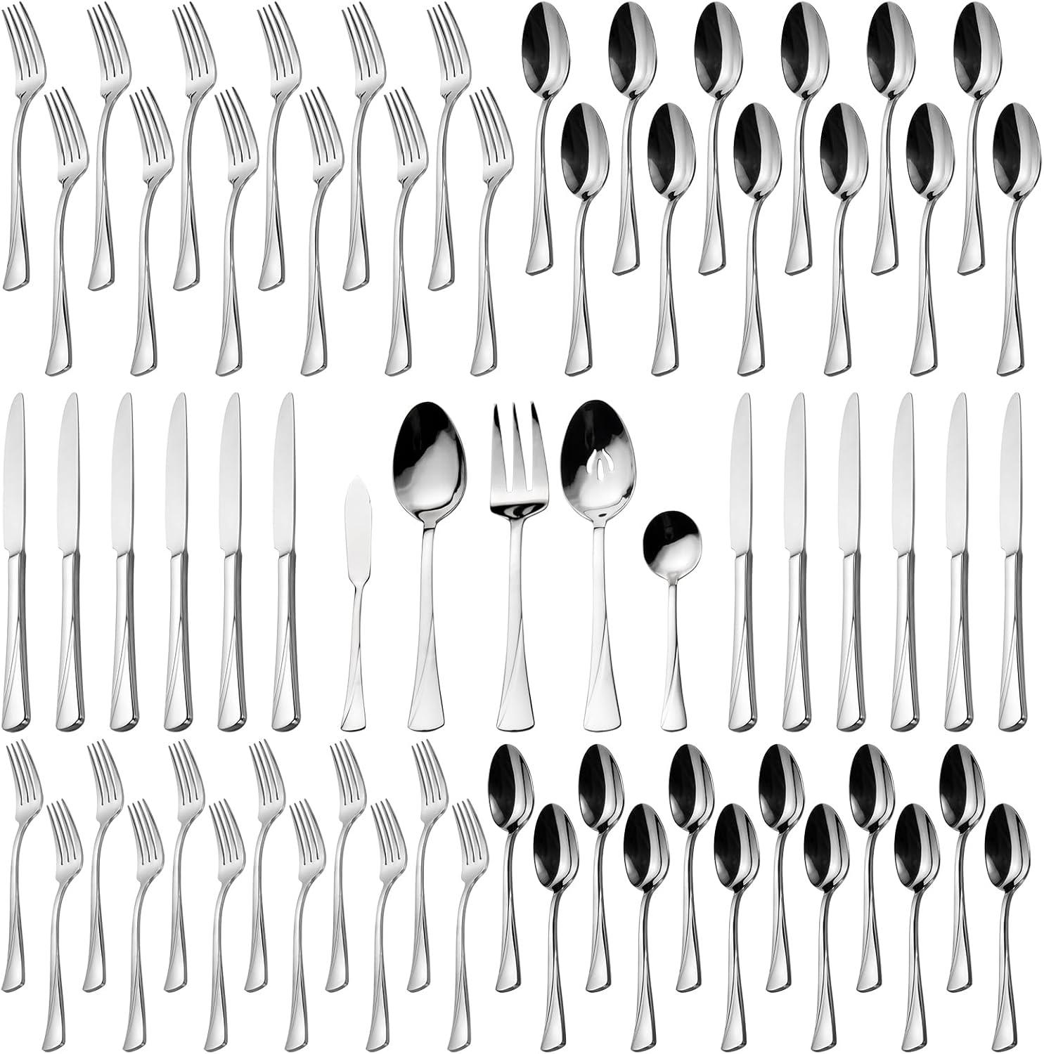 Alata Alice 65-Piece Stainless Steel Flatware Set for 12, Dishwasher Safe