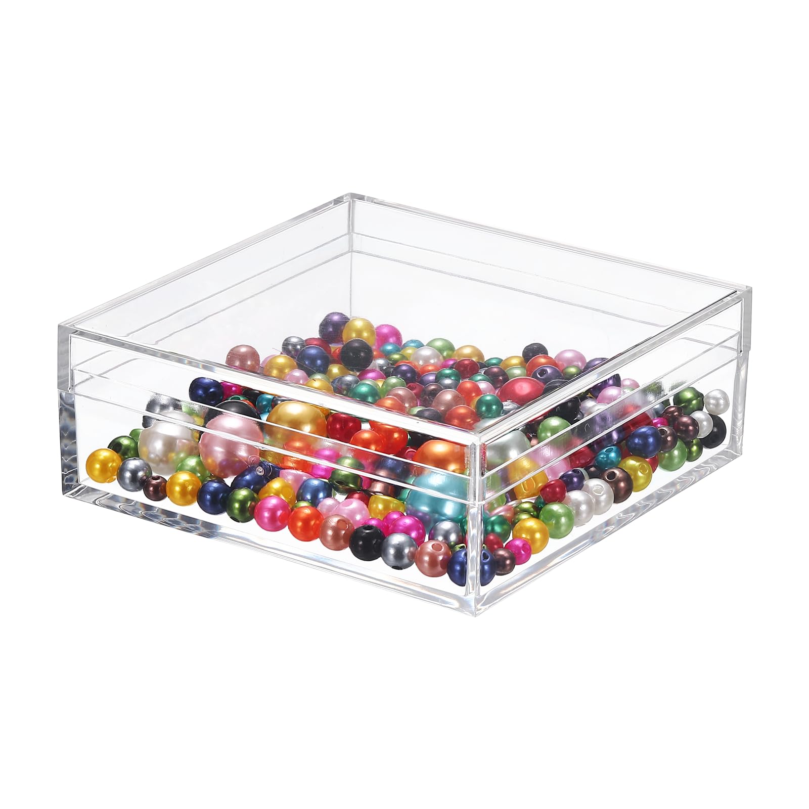 sourcing map 1 Pcs Acrylic Box with Lid, 4.3" x 4.3" x 1.6" Decorative Storage Box Jewelry Display Case for Store Snacks Candies, Wedding Festival Party Gifts, Clear(Rectangle)