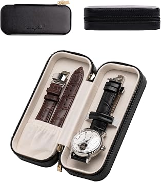 Travel Watch Box Single Portable Watch Travel Case for Men Women,Small Watch Band Storage Holder Box,Accessories Display Case for Wrist Watch,Gift for Husband Father Boyfriend and Brother Black