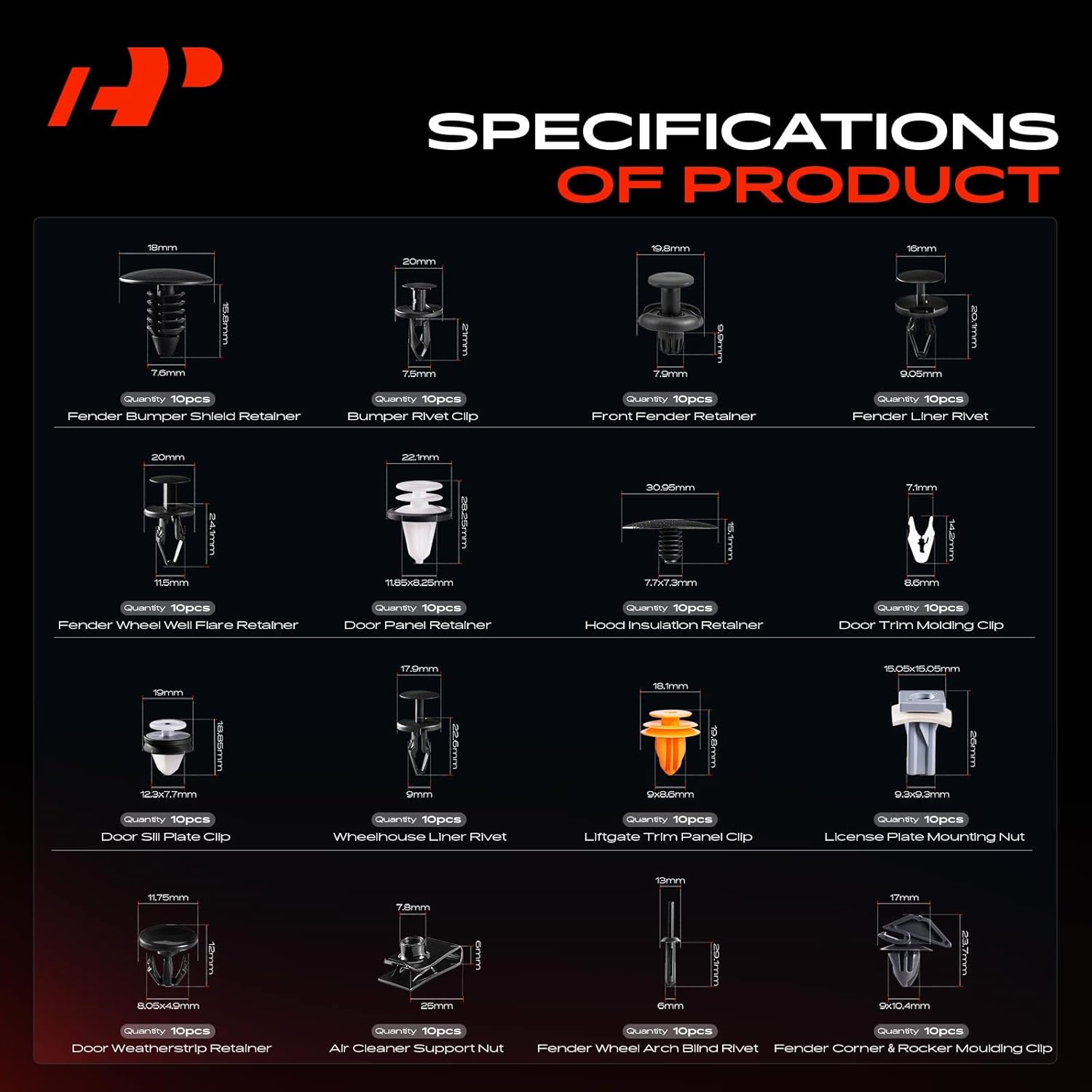 A-Premium 160PCS (16 Sizes/37 oz) Bumper Fender Retainer Clips Kit - Compatible with Lincoln Corsair 2020-2024 - Hood Door Trim Panel Push Pin Plastic Nylon Rivet Fastener Set, w/Removal Tool