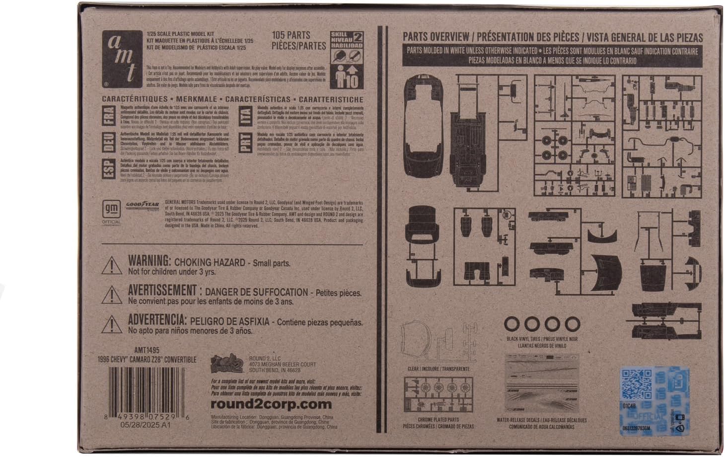 AMT 1996 Chevy Camaro Z28 Convertible 1:25 Scale Model Kit – 350 Cu. in. V-8 Engine, Convertible Soft Top & Boot Cover, Detailed Interior, Z28 Wheels & New Decals