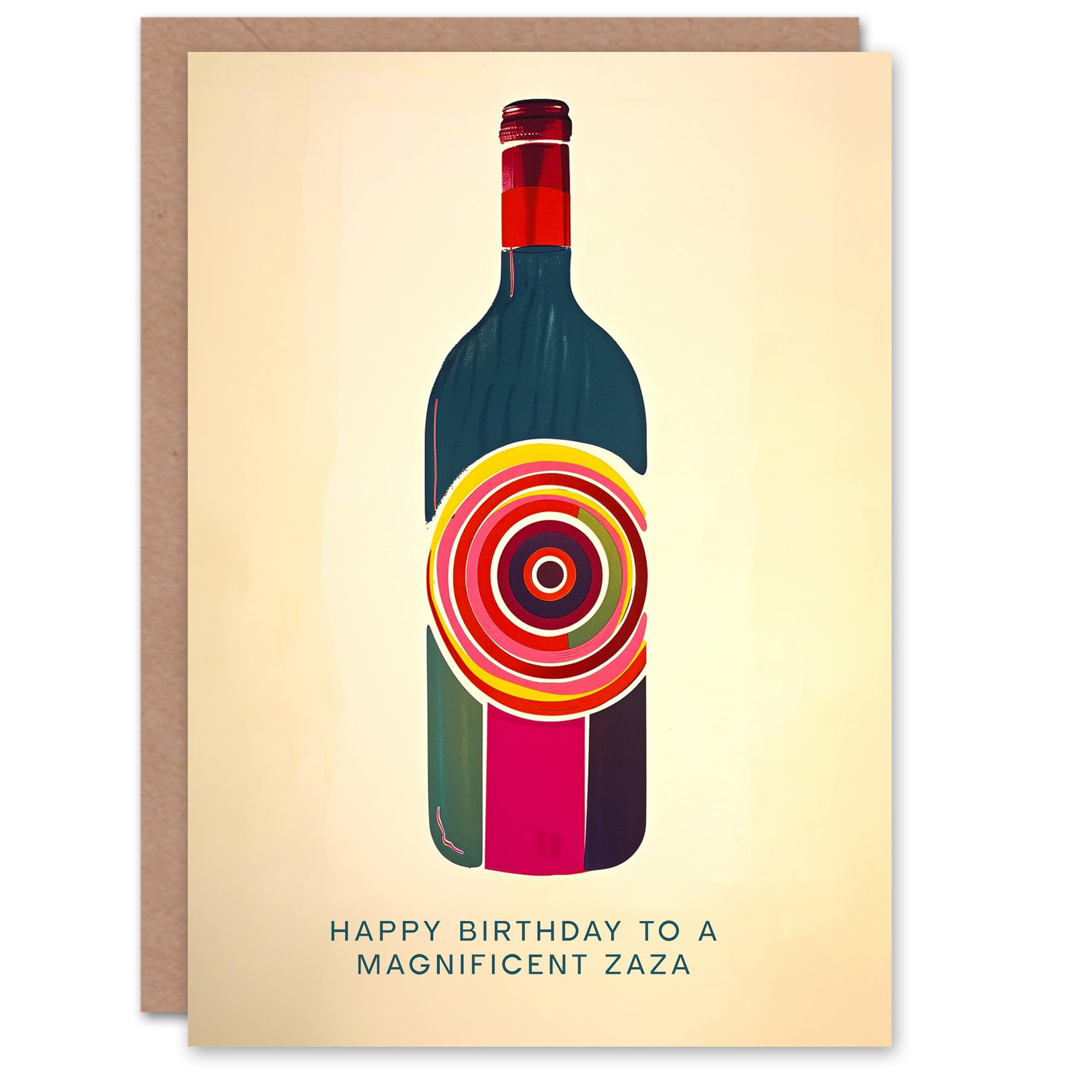 Artery8 Happy Birthday to a Magnificent Zaza Red White Wine Lover Art Bottle Non Binary Gender Neutral Card