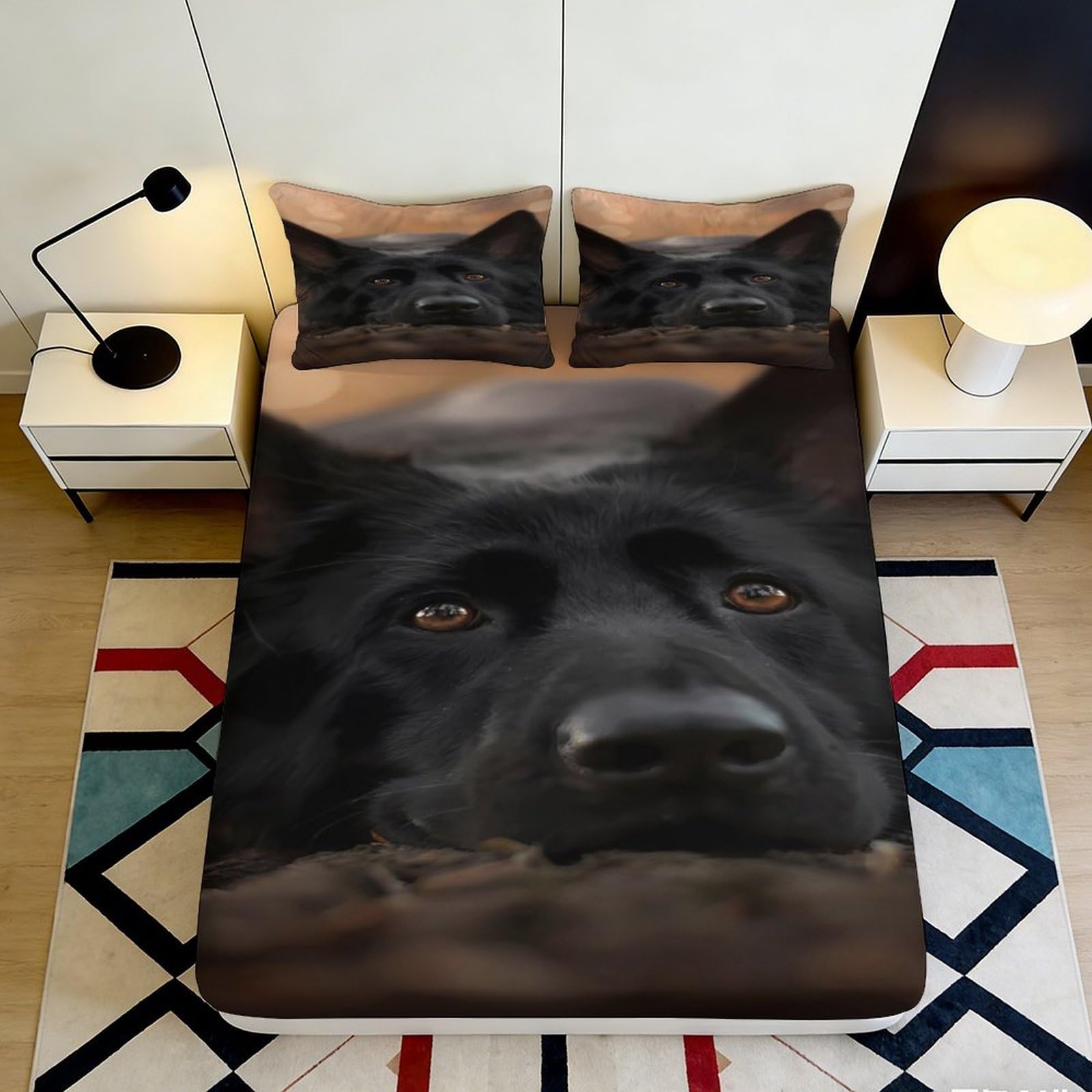 Pnayamiorkfel Style-9 3D Printed Black German Shepherd Fitted Sheet Microfiber Soft Mattress Cover Dog Bed Decor For Bedroom Guest Room 90X200x25cm