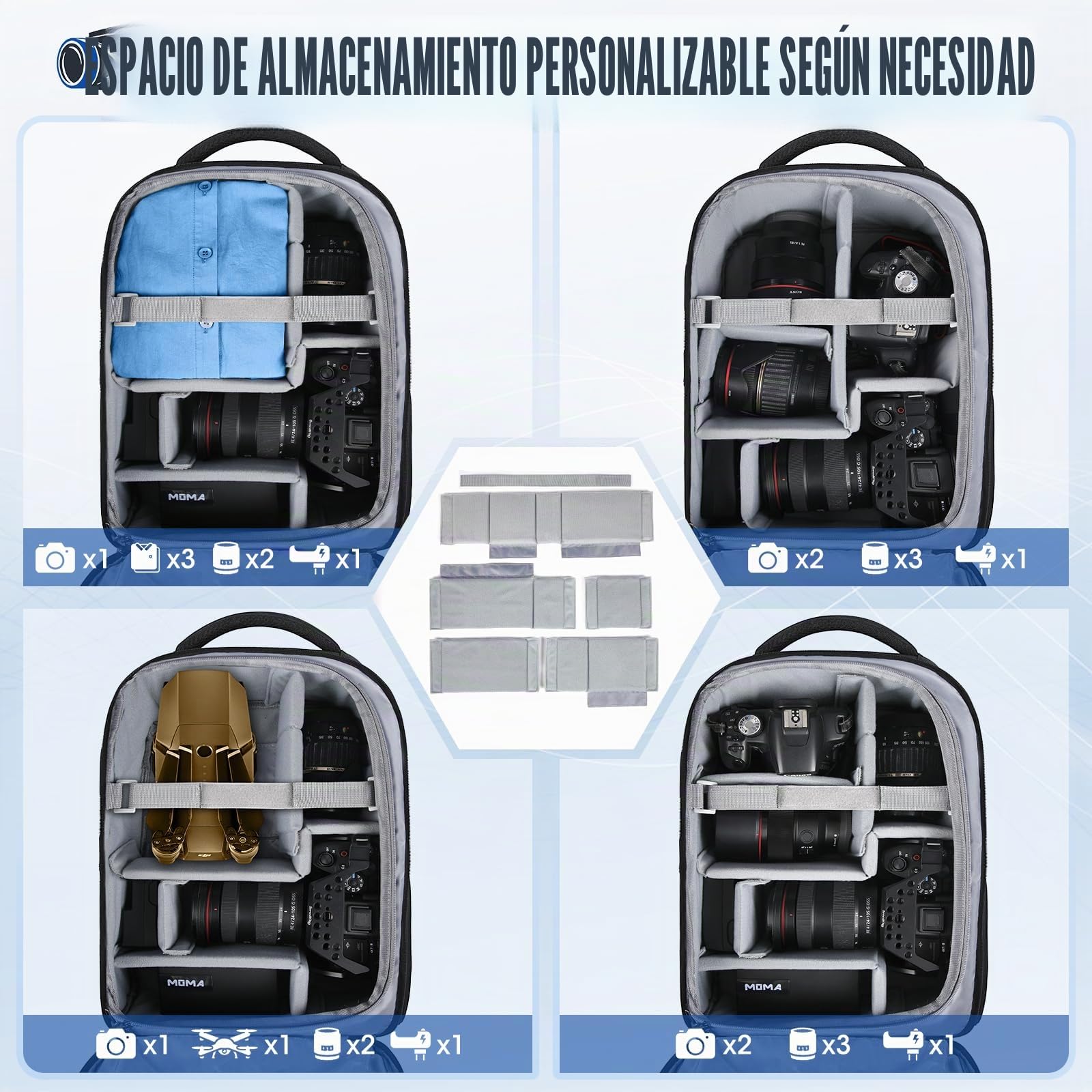 RAINSMORE Mochila para Cámaras de Fotógrafos Mochila Fotografia Profesional para Portátil 14 Pulgadas, Camera Bag con Funda Impermeable para DSLR Canon Nikon Sony Negro