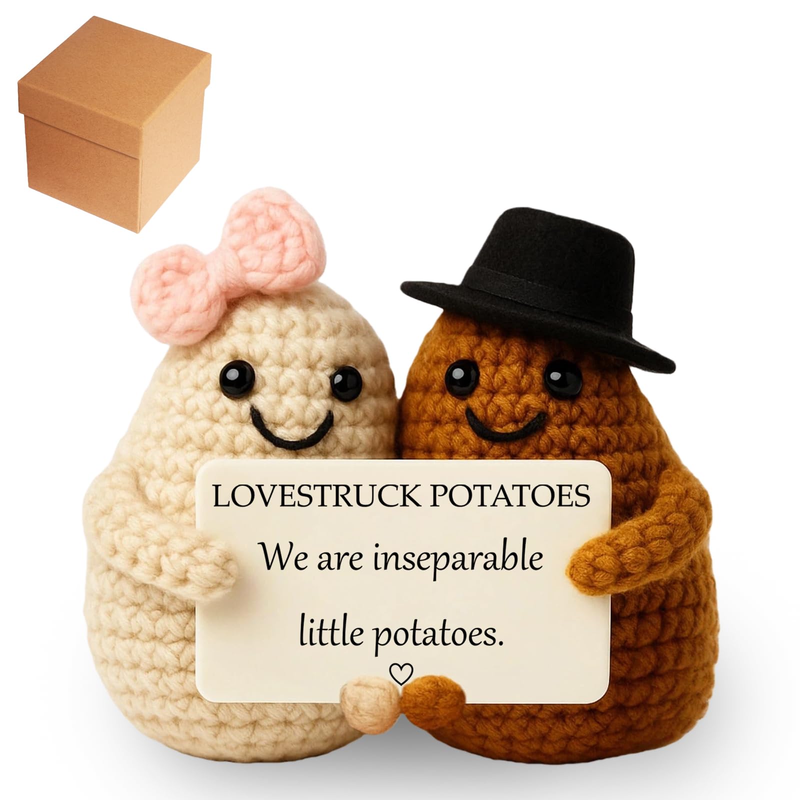 Knitted Love Potato for Couples, Funny Crochet Potato Doll Decor with Affirmation Card, Romantic Valentines Gifts for Her Him, Gifts for Wedding Engagement Anniversary Birthday