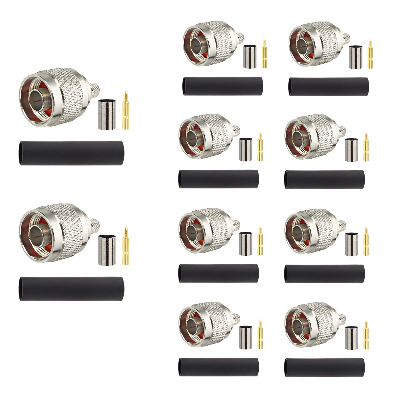 N Male Crimp Connector, N Male Plug Adapter RF N-Type Connector for RG8X/LMR240/ 4D-FB/ CNT240/ RG8 Mini Coax Cable(Pack of 10)