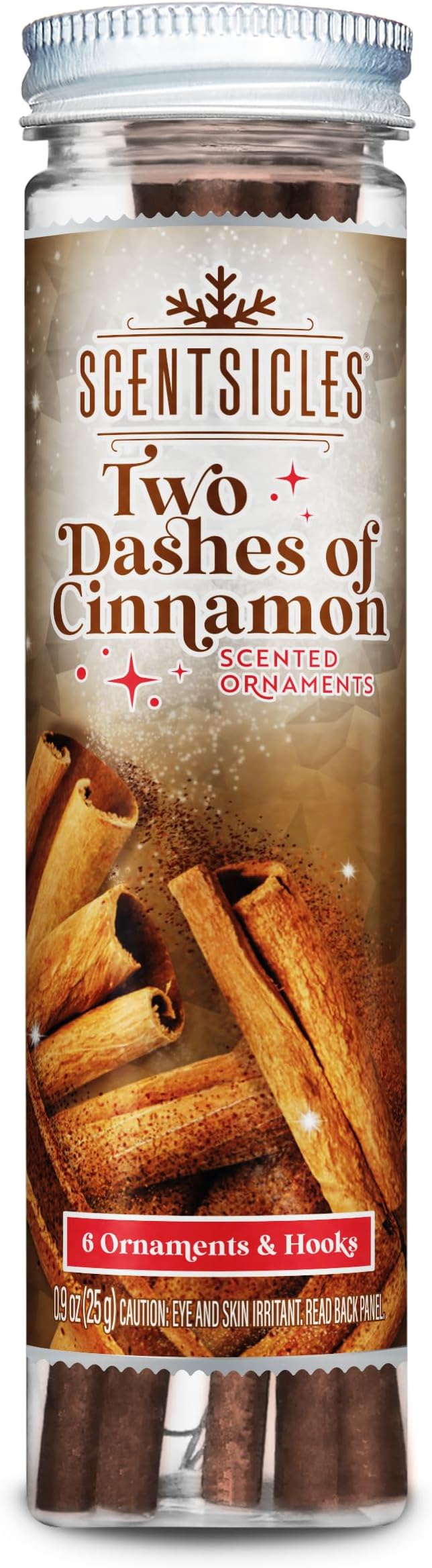 Brand Two Dashes of Cinnamon Scented Ornaments with Hooks - Potpourri Sachet, 6 Sticks in 1 Bottle