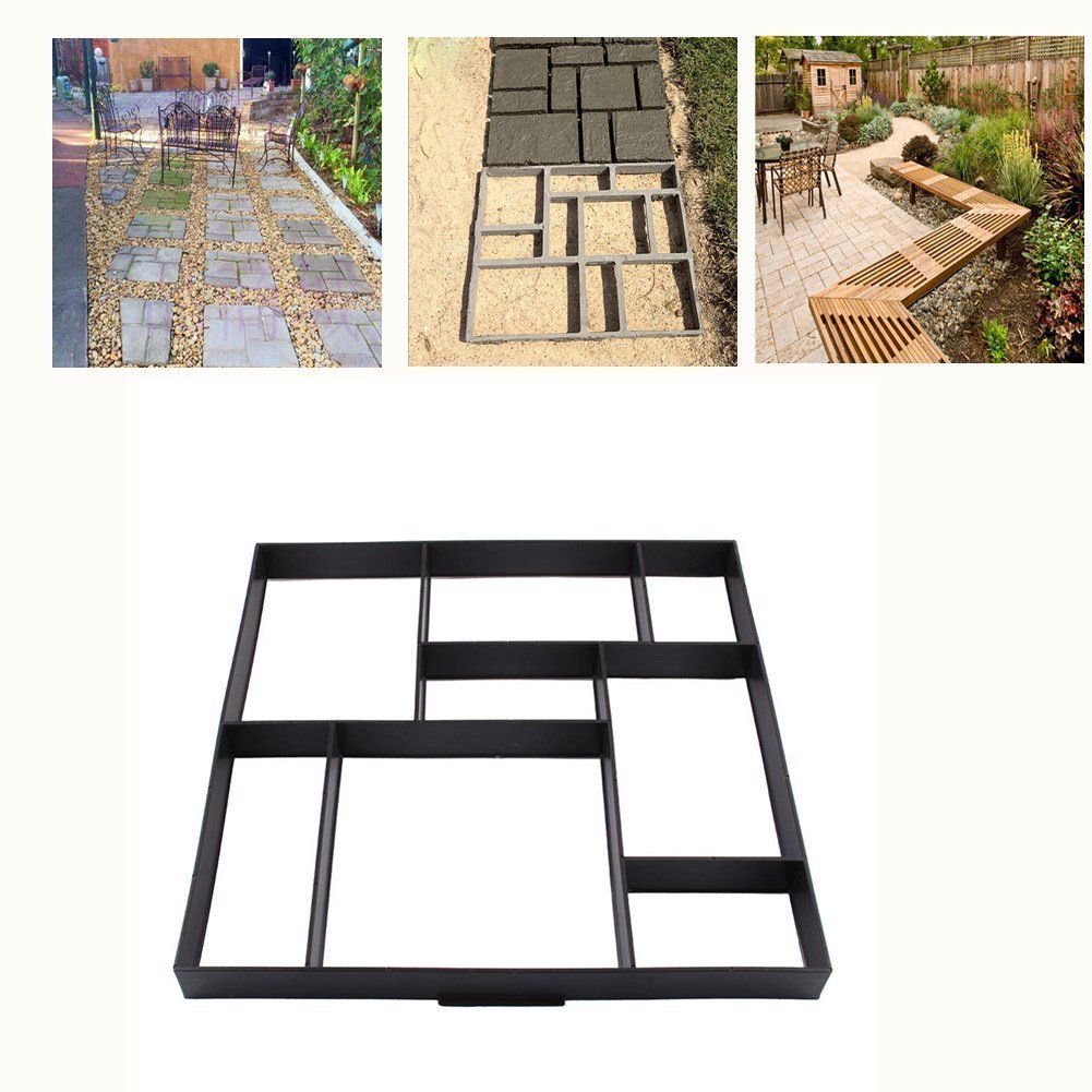Greensen Moule de Béton DIY Chemin de Pierre Moules, Ciment Moule Moule à Pavé Béton Pavage en Plastique Réutilisable pour Sols de Jardin Patio Balcon Terrasse Allée 50 x 50 x 4.5 Cm Noir