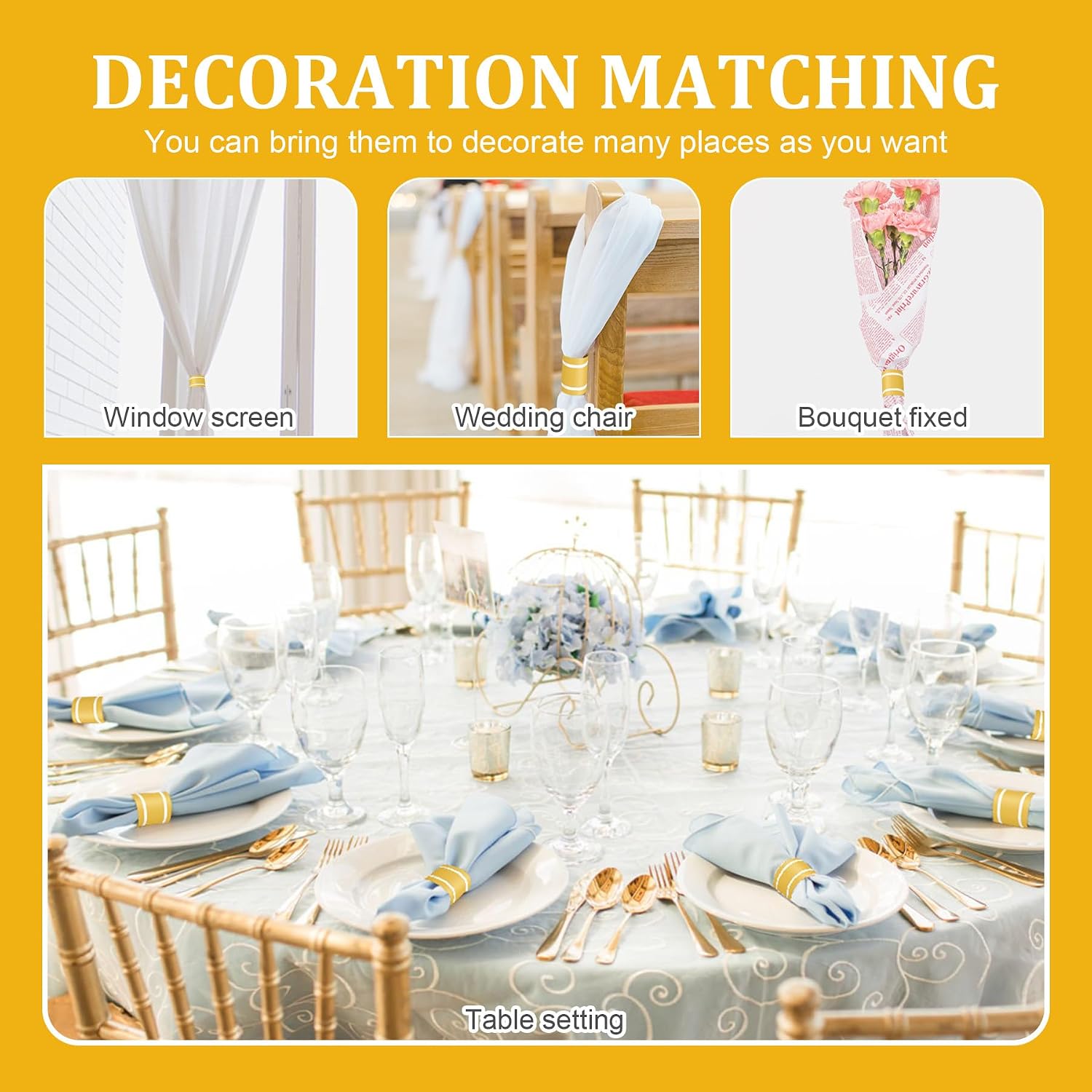 200Pcs Upgrade Lengthened Paper Napkin Band,Napkin Ring Self Adhesive, Silverware Wraps Bands Bulk for Rolling Silverware Table Setup Wedding Event Party Supply (Gold, Large)