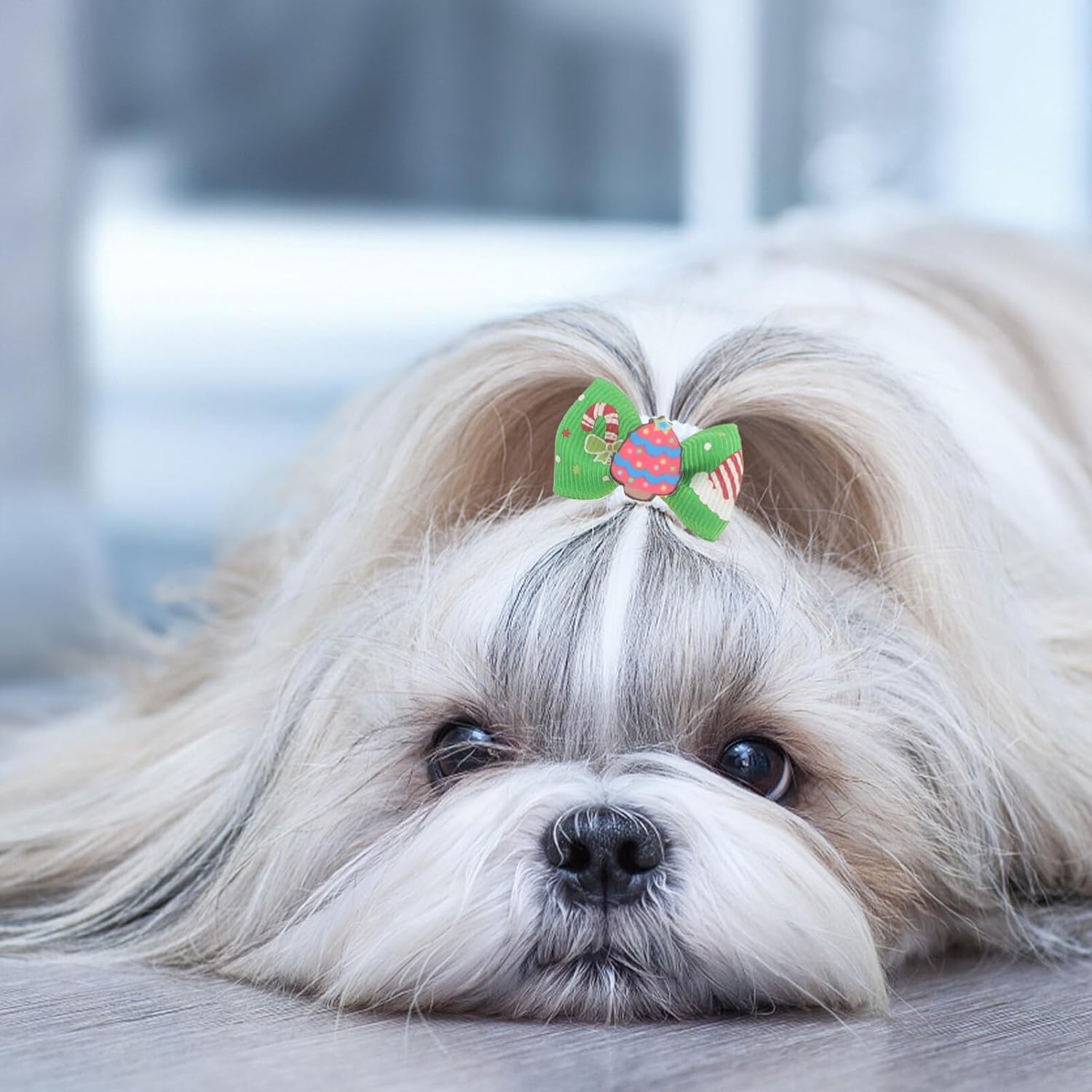 Balacoo 30 Pieces Christmas Pet Hair Bows with Elastic Hair Bow Hair Band Christmas Ring Hair Accessories for Dogs Cats Kids 8