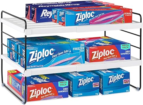 Gapetabe Organizadores y almacenamiento de despensa, 3 niveles de papel de aluminio expandible y organizador de envoltura de plástico, organizador