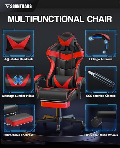 Miniatura 4 de SOONTRANS - Silla ergonómica de oficina en casa, para computadora, juegos de estilo competitivo, con reposapiés retráctil, altura de asiento