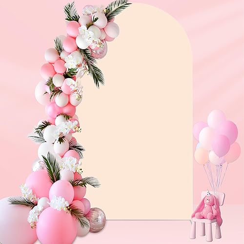 Miniatura 1 de Cubierta de arco de boda de 7.2 pies, color beige, de 2 lados, de elastano, ajustada, para telón de fondo, parte superior redonda, tela elástica,