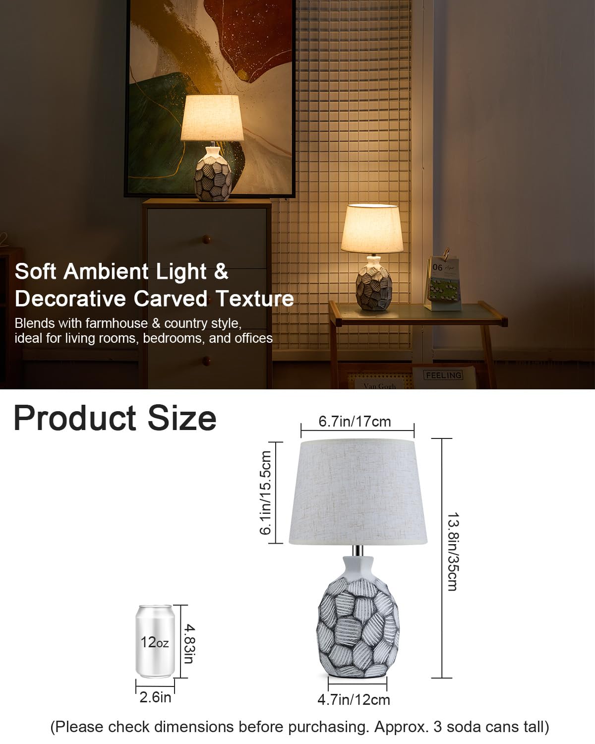 Piccola lampada da tavolo ricaricabile senza fili, 33 cm, base in ceramica costiera | Lampada da comodino a batteria, telecomando RGB, con telecomando, luce calda per camera da letto, soggiorno, cucina, patio