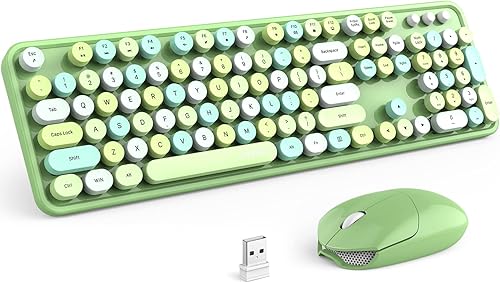 Miniatura 11 de MOFII Combo de teclado inalámbrico y mouse silencioso, delgado y compacto USB de 2.4 G, tamaño completo, lindo teclado de 110 teclas para PC, azul