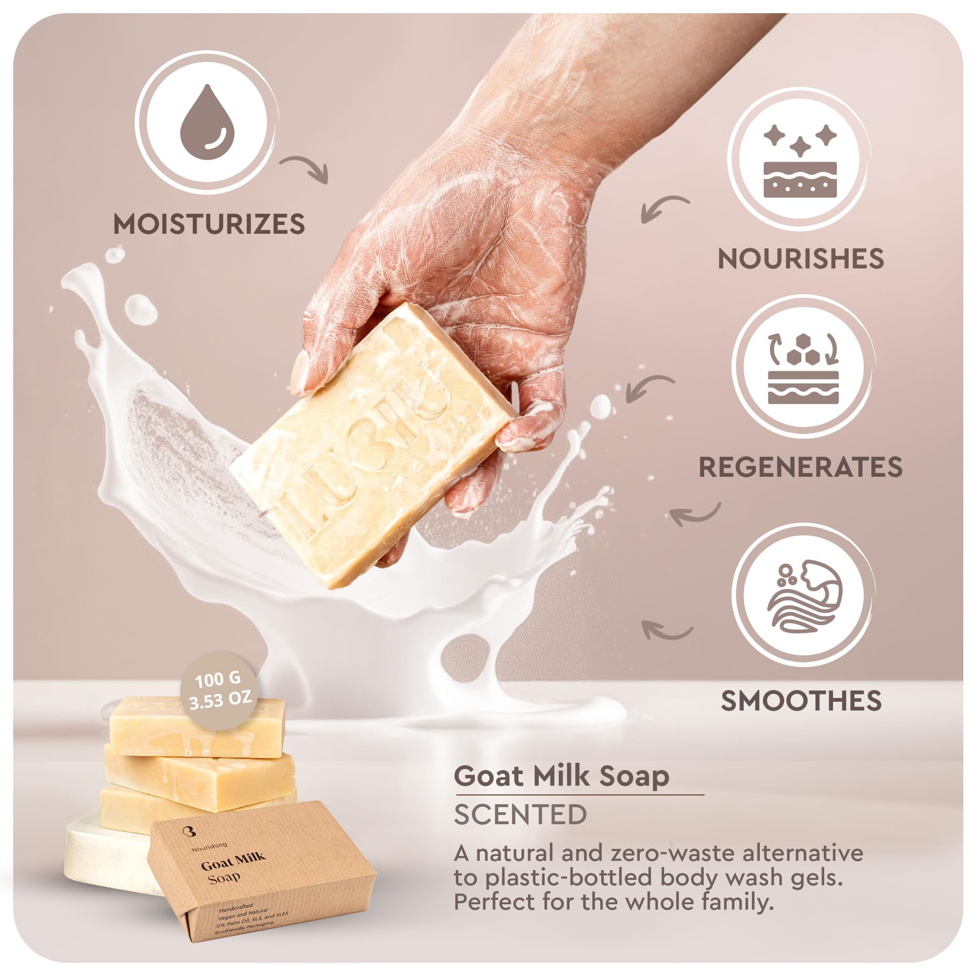 lubiu Goats Milk Soap Bar - 100g Natural Soap Bar for All - Body & Hand & Bath & Face - Handmade - Scented - Image 3