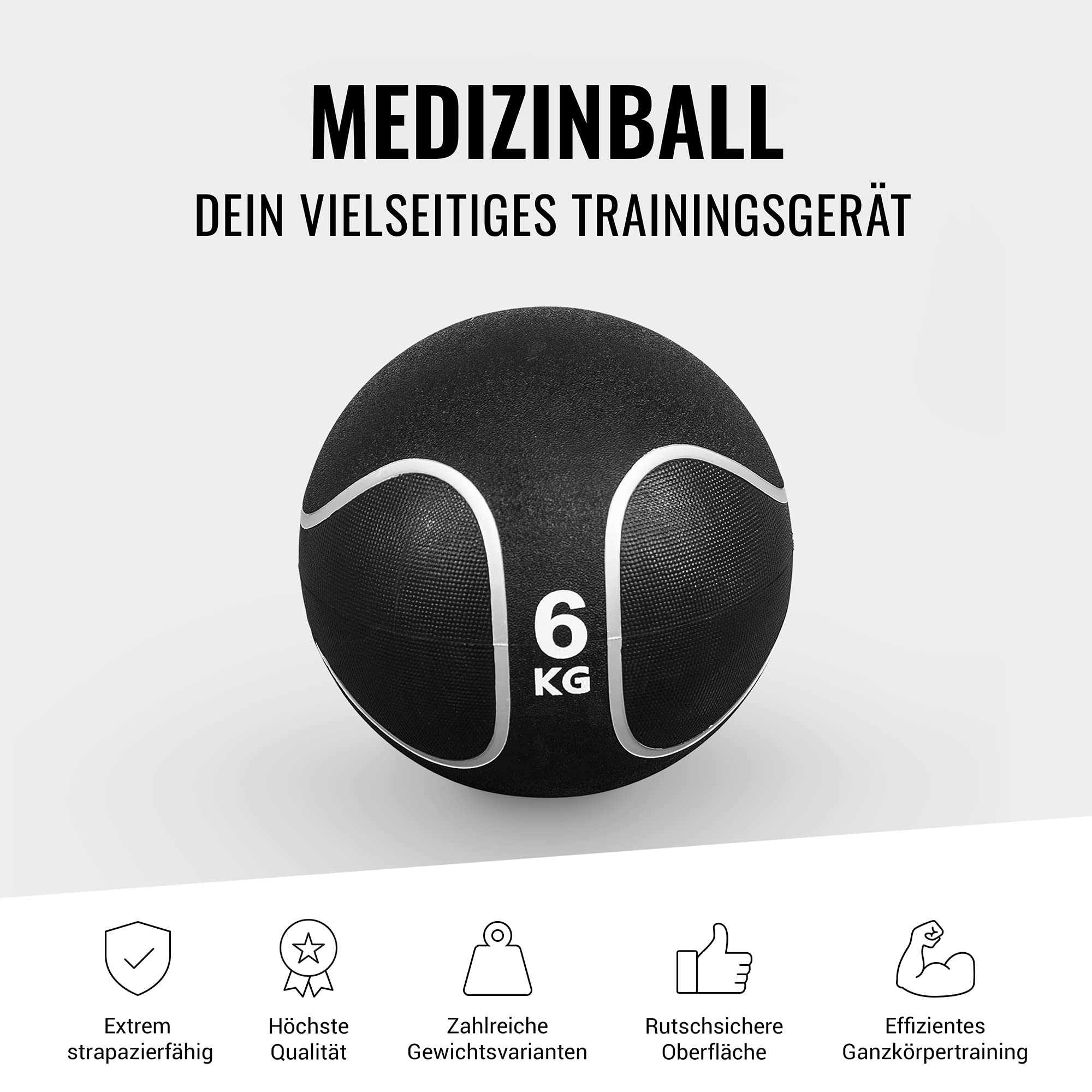 GORILLA SPORTS® Medizinball - 1kg, 2kg, 3kg, 4kg, 5kg, 6kg, 7kg, 8kg, 9kg, 10kg Gewichte, Einzeln/Set, Ø 23 oder 29 cm, rutschfest, aus Gummi - Slam Ball, Gewichtsball, Trainingsball, Fitnessball