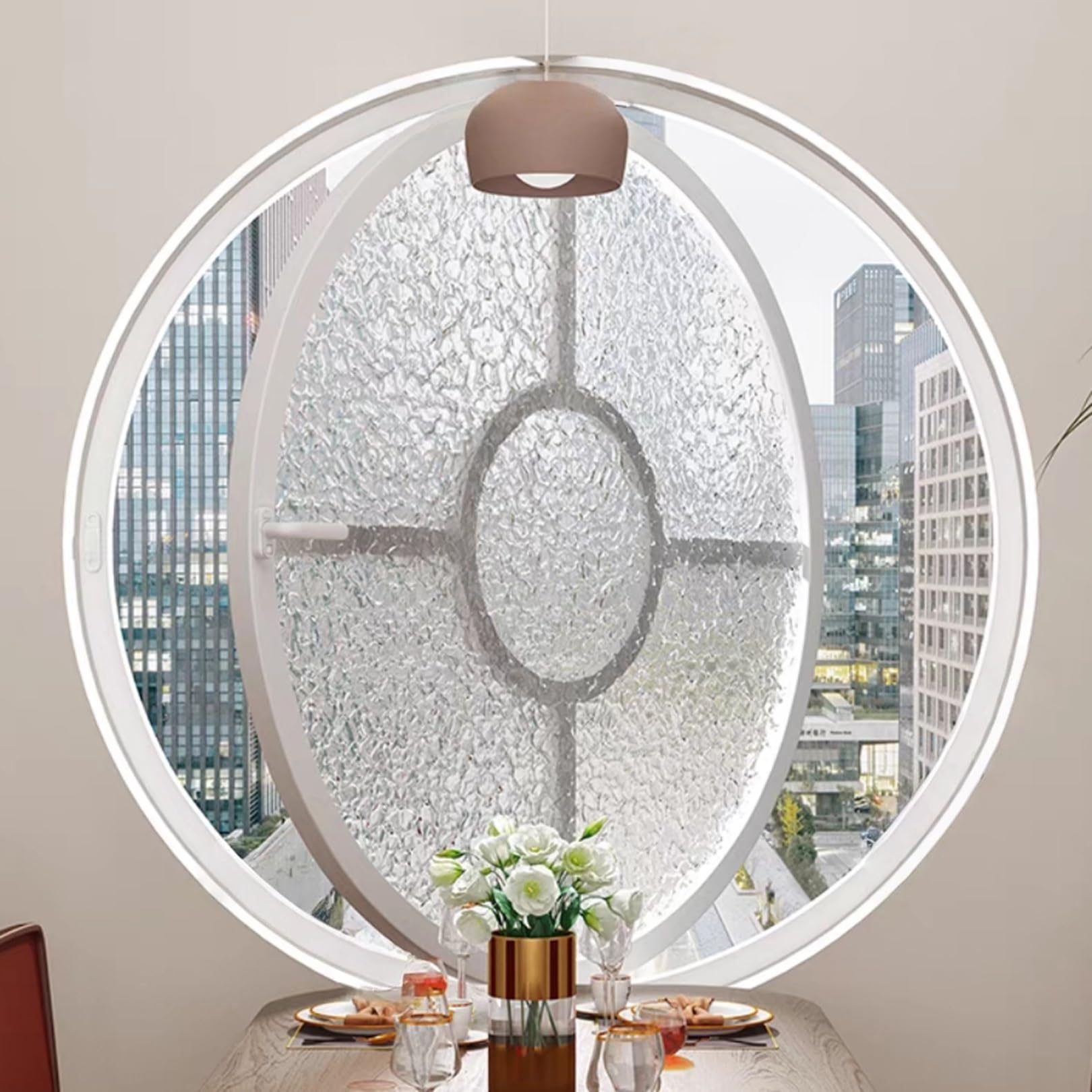 Ventana de ventilación giratoria 360° de Vidrio Templado con manija – versión empotrada para ventilación Interior de baños y sótanos, Blanca, 80 cm, diseño Robusto