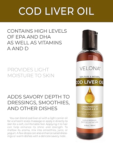 Miniatura 2 de velona Aceite de hígado de bacalao  4 onzas líquidas  1,000A100D UIg Omega 3 Vitaminas A y D3  Aceite nórdico de origen sostenible del Ártico