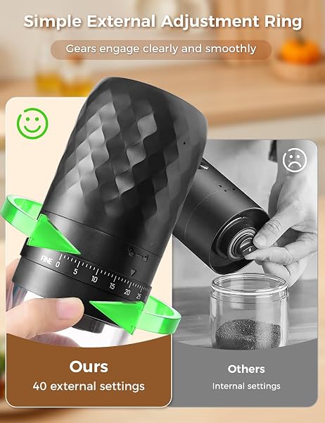 Aswitye Portable Electric Coffee Grinder with 40 Adjustable Settings, 1800mAh Rechargeable Battery and Faster Grinding, Coffee Bean Grinders with Cleaning Brush for Camping, Travel, Office, Home - 3