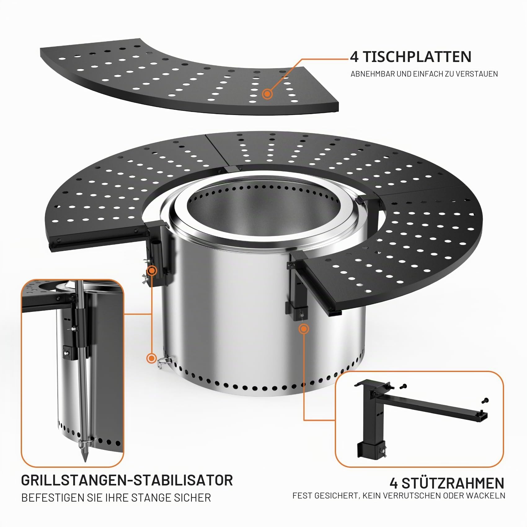 onlyfire Feuerstelle Surround Tischplatte für Solo Stove Bonfire 19.5"/49.53cm Feuerschale, Runde Feuerstellen-Tischplatte für Getränke und Speisen, Abnehmbar Surround Feuerstellentisch
