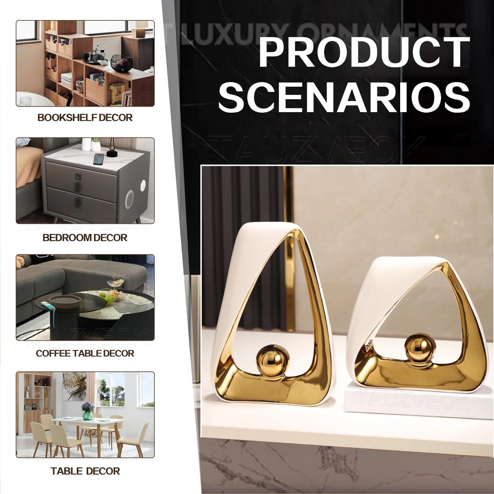 Regali per donna Scultura decorativa bianca astratta moderna Decorazione da scaffale(03 Black Gold)
