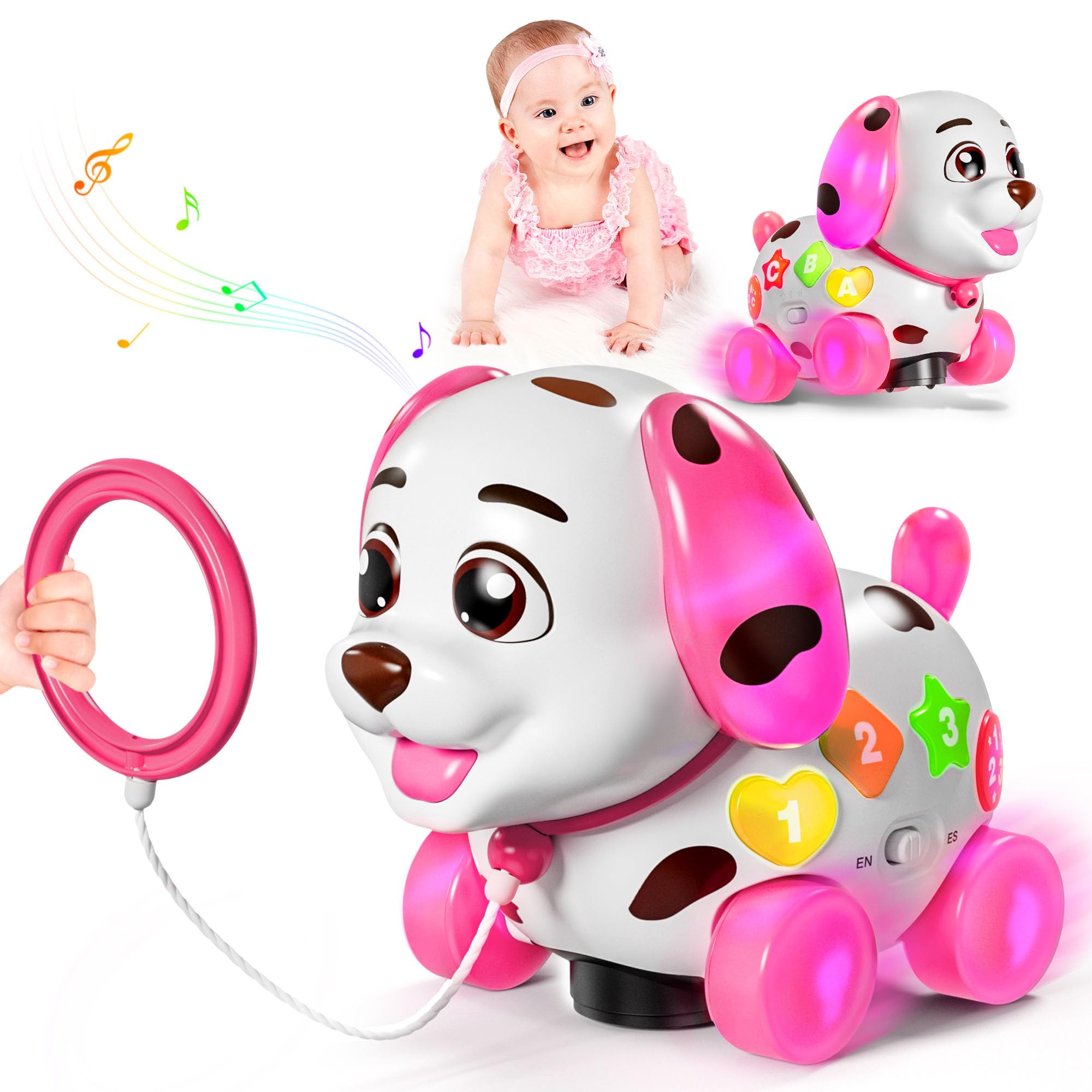 Toys for 1 Year Old Girl Gifts, Baby Toy 6-12-18 Months, Musical Puppy Toddler Learning Toy for 1 Year Old Boy Gift Present, 1st Birthday Gift for Boy, Bilingual Toys with Music Light