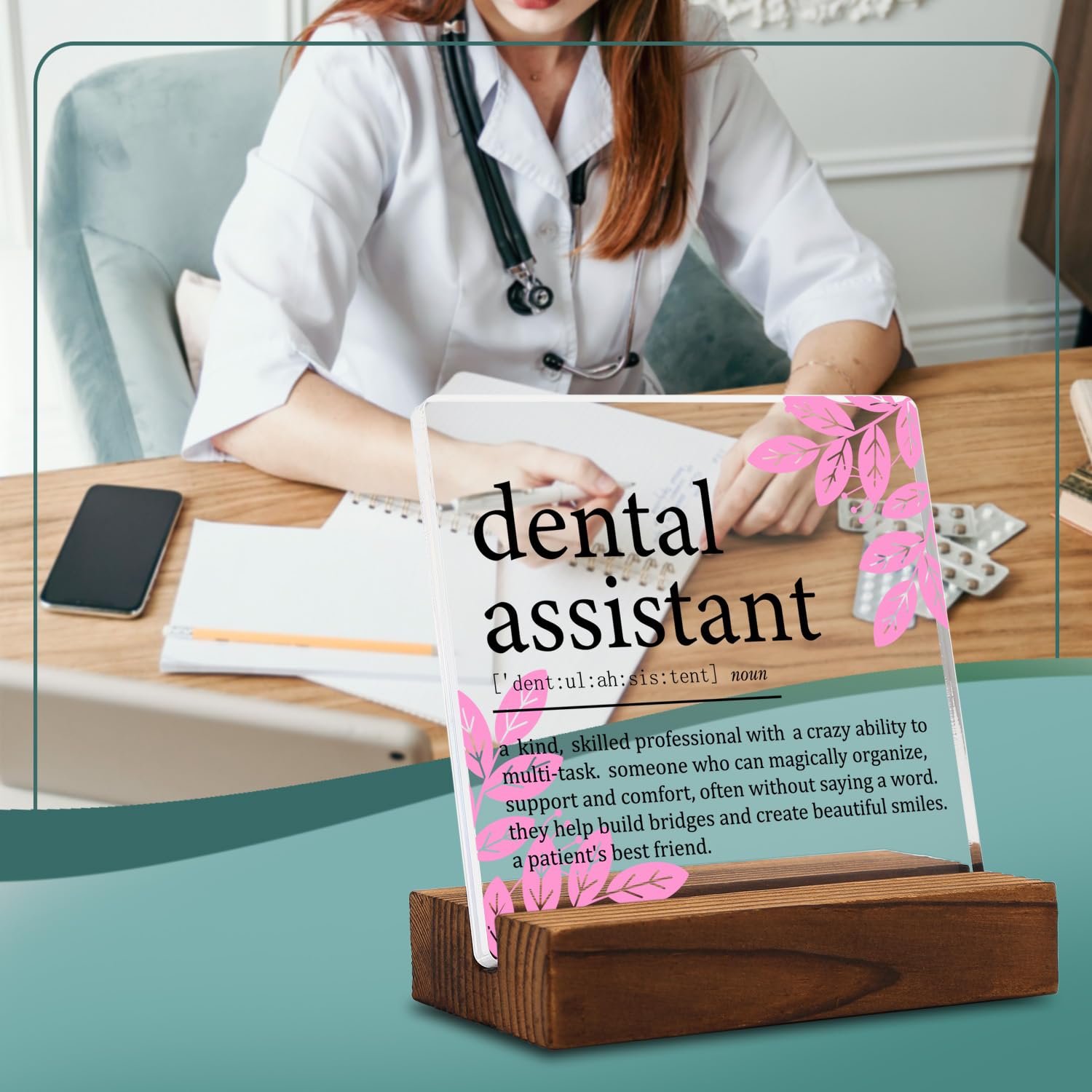 Appreciation Gifts for Dental Assistant Clear Desk Decor Sign, Dental Assistant Definition Thank You Gift for Her Graduation Retirement, Dentist Plaque Signs for Dental Clinic office Decor