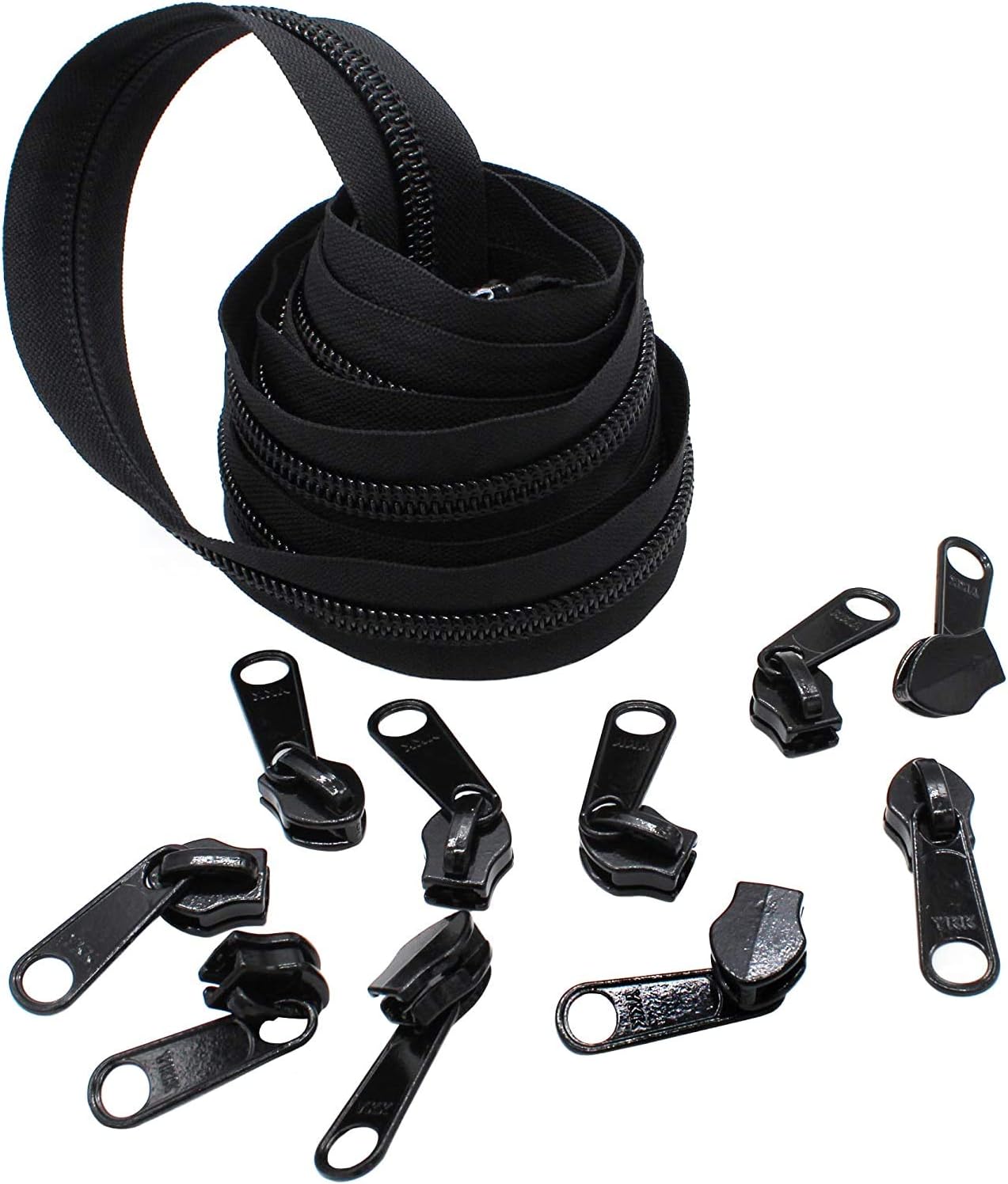 #10 Extra Heavy YKK Zipper Black Coil Chain - 5 Yards & 10 Long Pull Sliders - Made in The United States