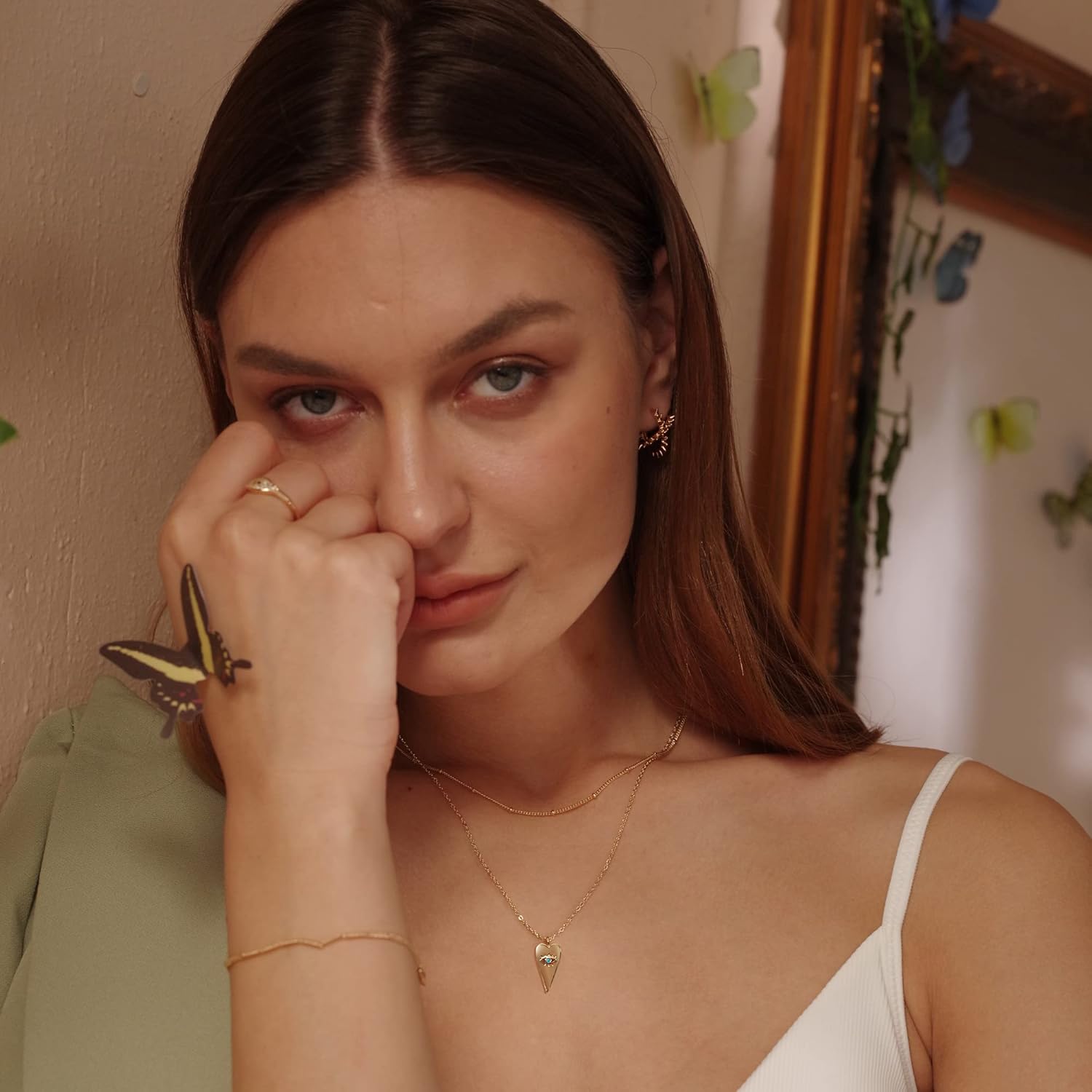 MEVECCO Layered Heart Necklace Pendant Handmade 18k Gold Plated Dainty Gold Choker Arrow Bar Layering Long Necklace for Women - Image 4