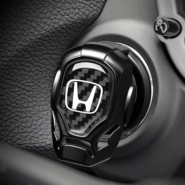 Car Engine Start Stop Button Cover for Honda Accord Civic CR-V CRV Pilot EX EX-L Touring Fit, Self-adhesive One-key Start Button Cover, Scratch-resistant, Interior Accessories, Black