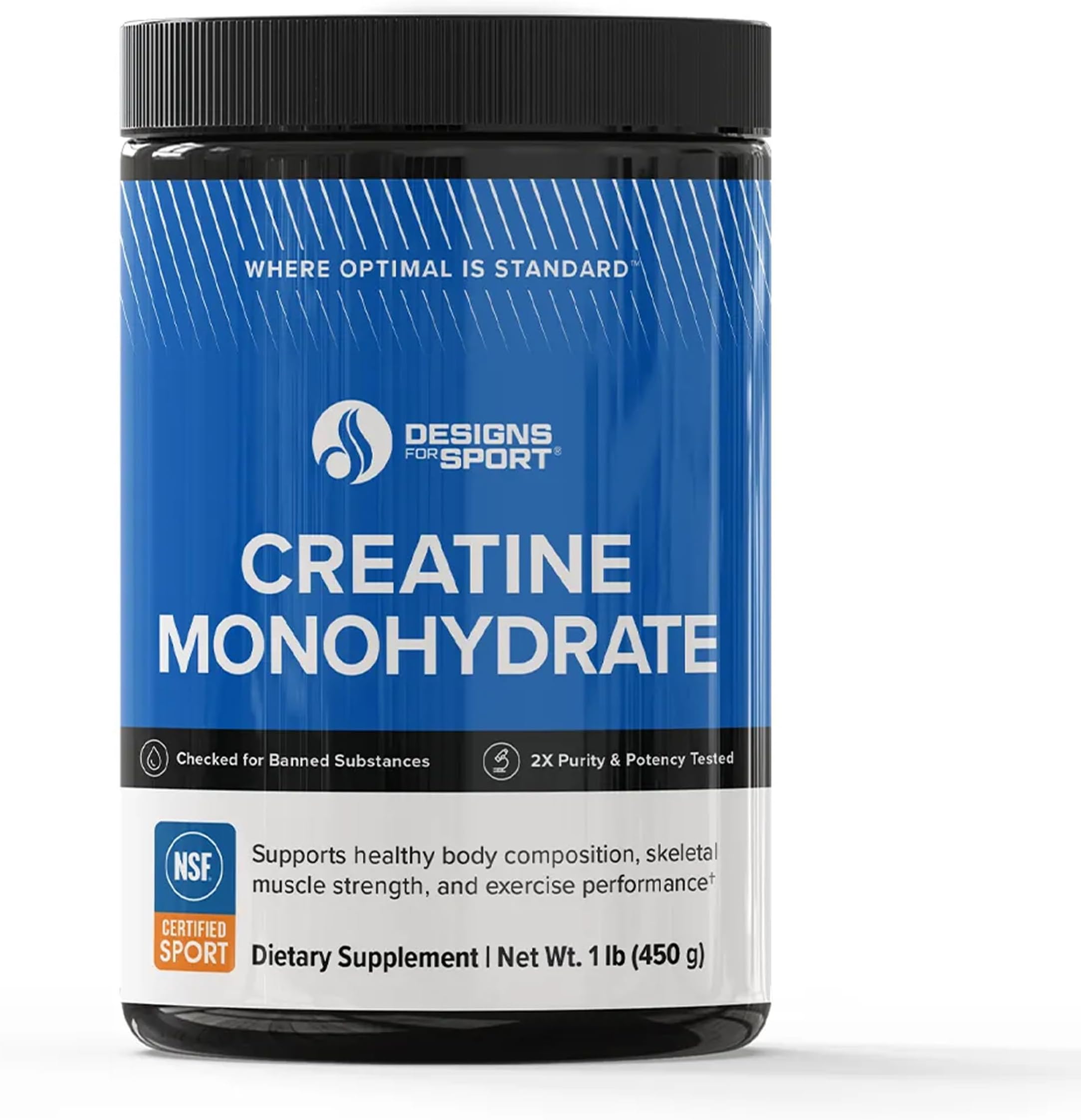 Designs for Sport Micronized Creatine Monohydrate Unflavored Powder - NSF Certified for Sport, 90 Servings, Supports Muscle Recovery, Brain Health, Pre and Post Workout Strength