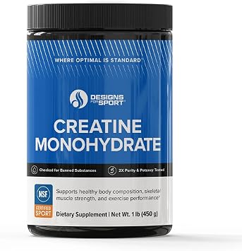 Designs for Sport Micronized Creatine Monohydrate Unflavored Powder - NSF Certified for Sport, 90 Servings, Supports Muscle Recovery, Brain Health, Pre and Post Workout Strength