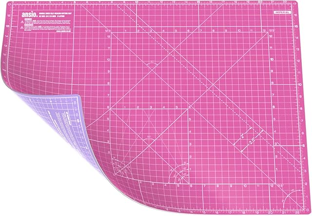 ANSIO Craft Cutting Mat Self Healing A2 Double Sided 5 Layers - Quilting, Sewing, Scrapbooking, Fabric & Papercraft - Imperial/Metric 22.5 Inch x 17 Inch / 59cm x 44cm - Super Pink/Lavender Purple