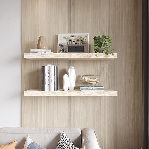 Miniatura 5 de Estantes flotantes de 24 pulgadas, estante de pared de madera maciza, almacenamiento para dormitorio, sala de estar, juego de 2, estantes de pared