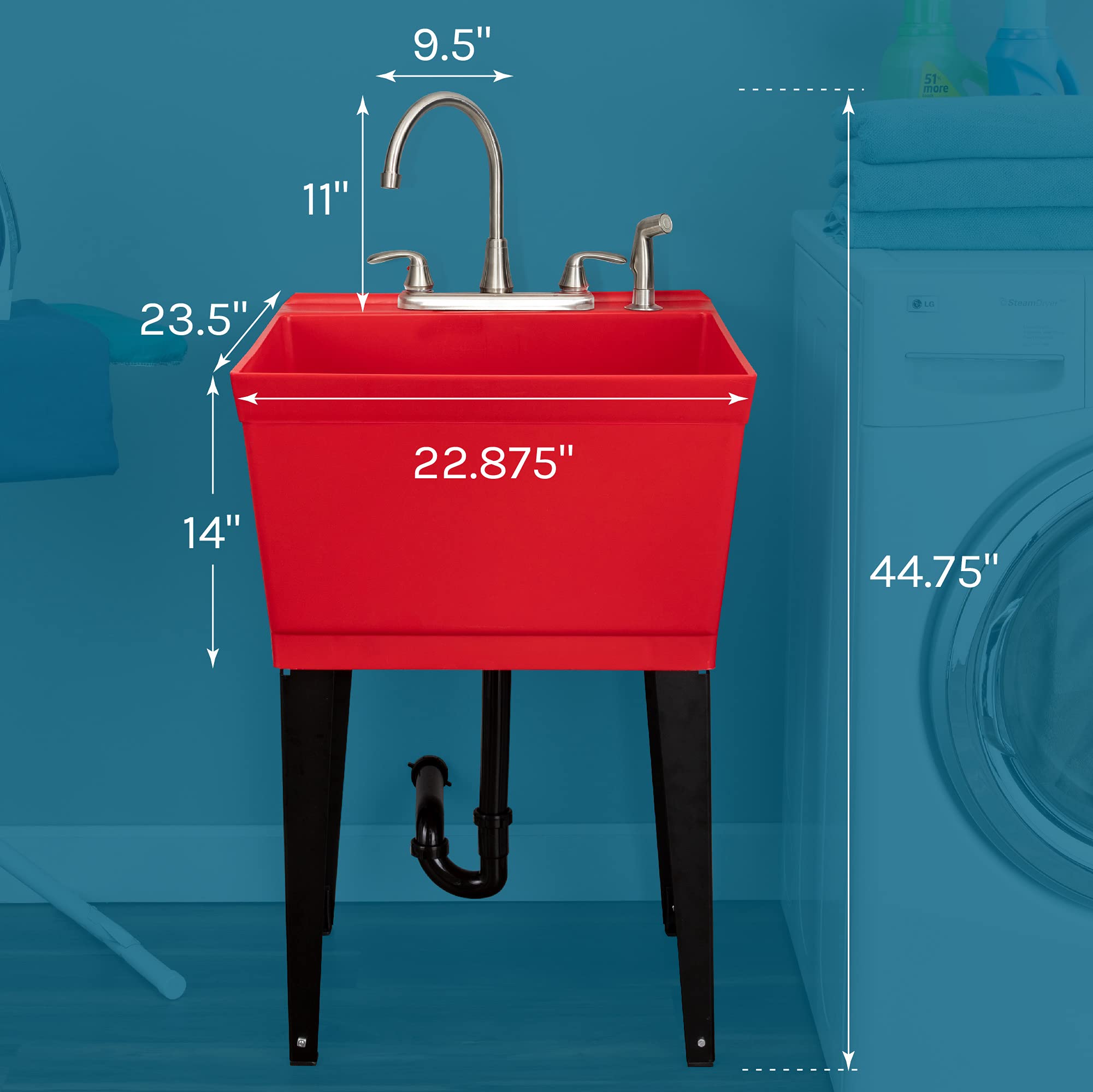 JS Jackson Supplies Platzsparendes Spülbecken Set – Freistehend, Mit Schwarzem Schwanenhals-Wasserhahn & Seitensprüher – Ideal Für Kleine Räume, Garage, Keller