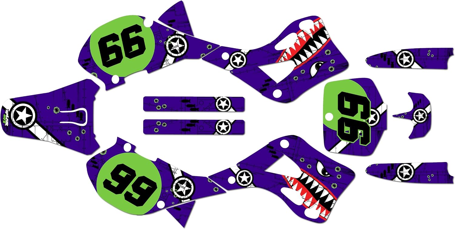 Graphics Kit for Kawasaki KX125 and KX250 (1999-2002) Predator Series Purple 16 Mil - Dirt Pit Bike Motorcycle Stickers, Dirtbike Racing Automotive Decal Motocross Accessories no-Plastics
