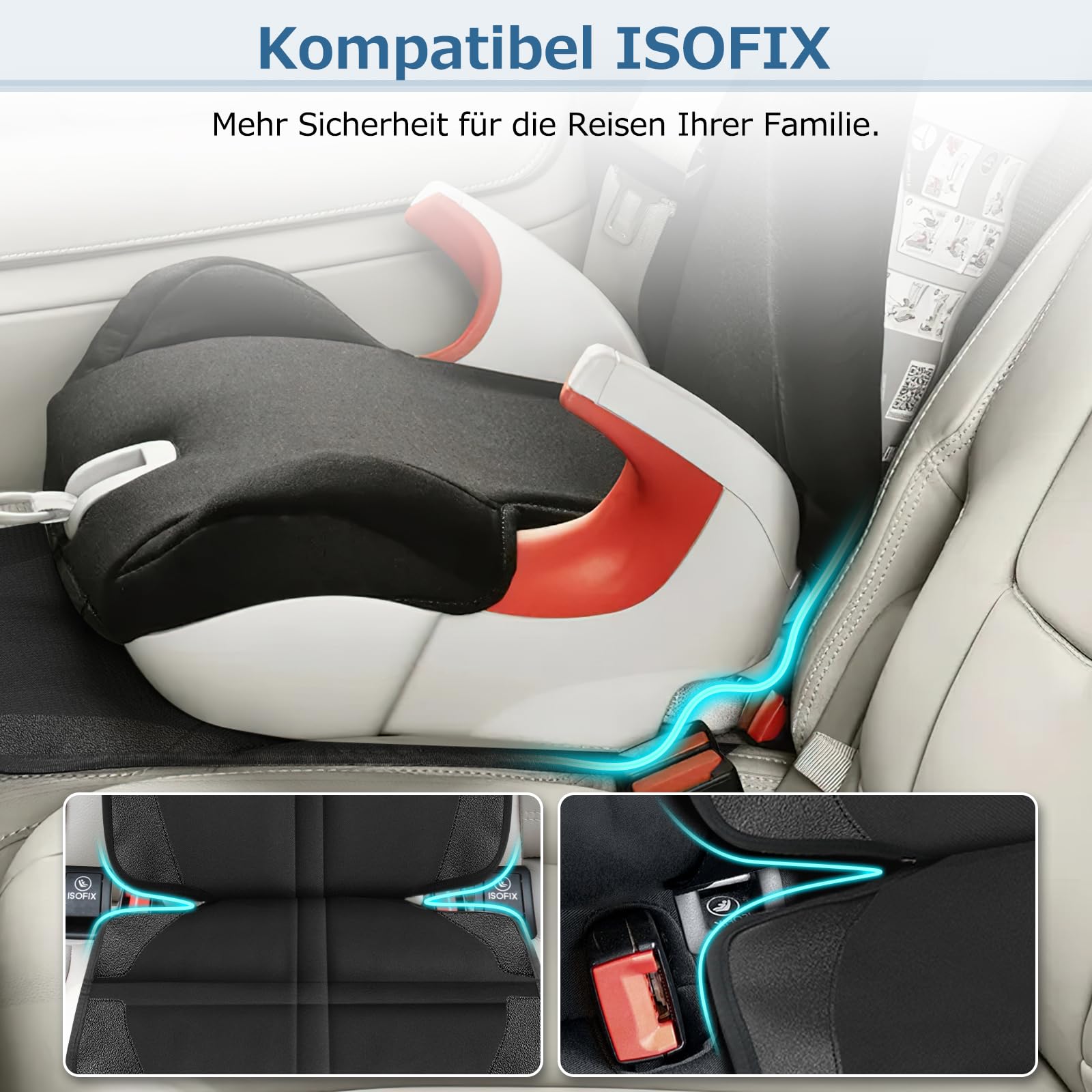 Podkładka pod fotelik samochodowy, Kompatybilna z ISOFIX Osłona fotela samochodowego pod fotelik dziecięcy, Wodoodporna i antypoślizgowa Osłona fotela samochodowego Rozmiar uniwersalny, 600D