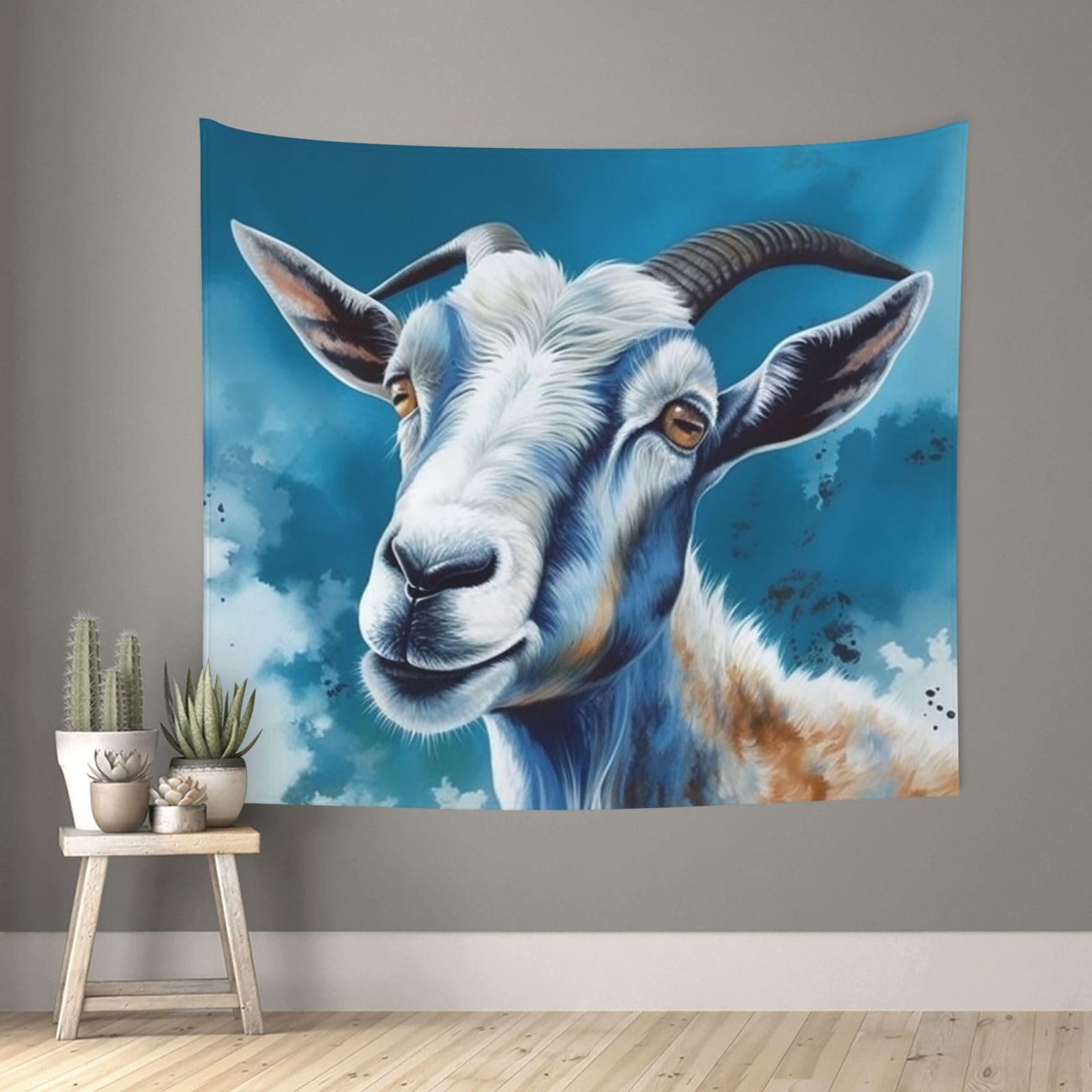 FodPand Blue Goat Print Tapestry for Bedroom Aesthetic, Wall Hanging Tapestries Art Decor Backdrop Wall Tapestry for Dorm Living Room Funny Poster Party Banner Background 51" X 60"