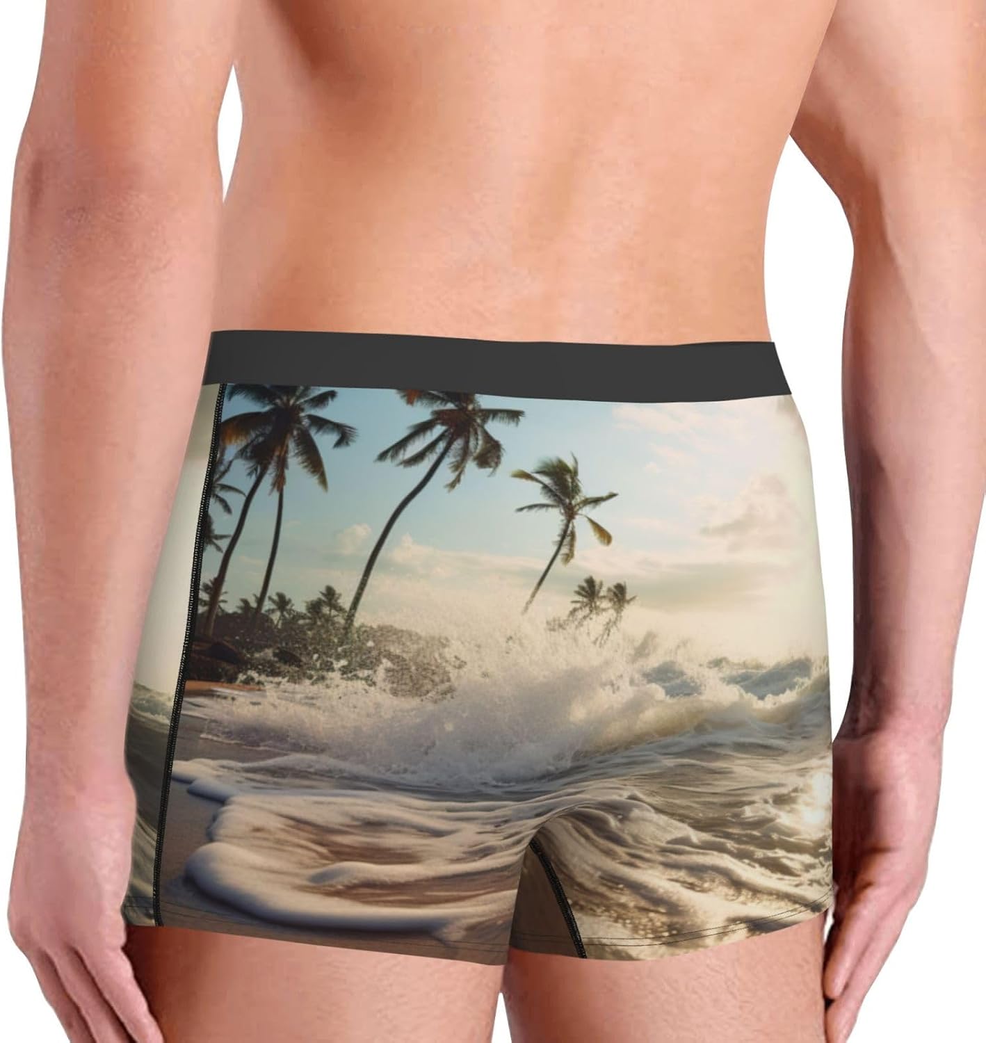 Rumbling Ocean Palm Trees Print Boxers For Men–full Print Mens Underwear Boxer Briefs,Comfortable Boxers For Men