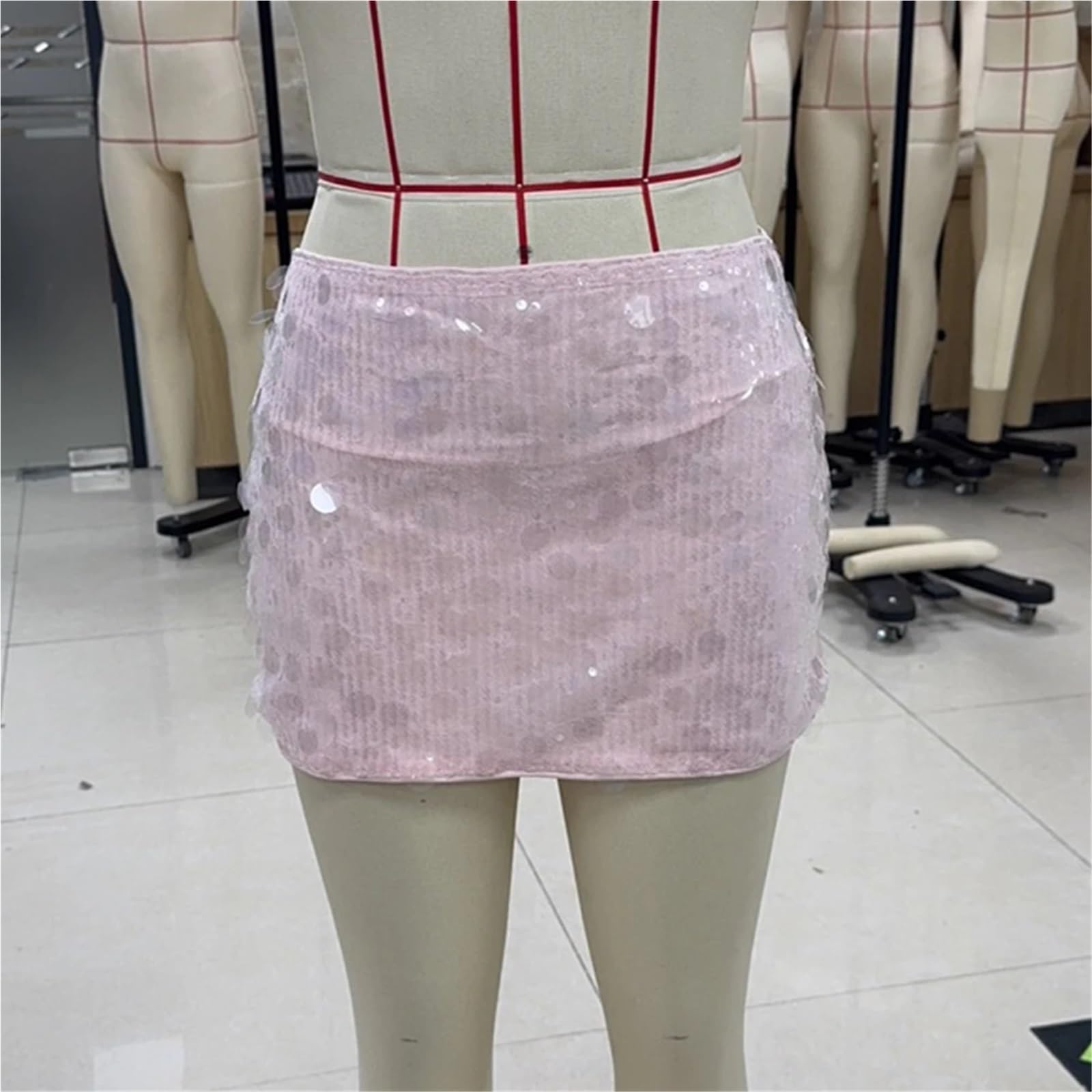 Faldas Cortas de Cintura Baja for Mujer Primavera Verano sólido Brillante con Lentejuelas Ajustadas for Mujer Vacaciones Playa