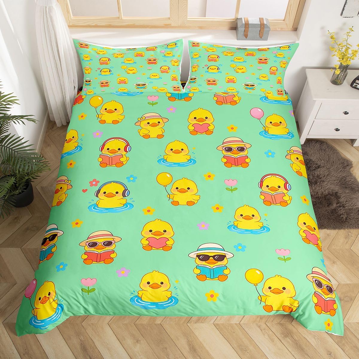 Erosebridal Kids Cartoon Dinosaur Duvet Cover Toddler for Kids Boys Girls,Colorful Dinos Comforter Cover,Cute Jungle Animals Bedding Set,Palm Trees Bed Set with 1 Pillowcase Bedroom Decor