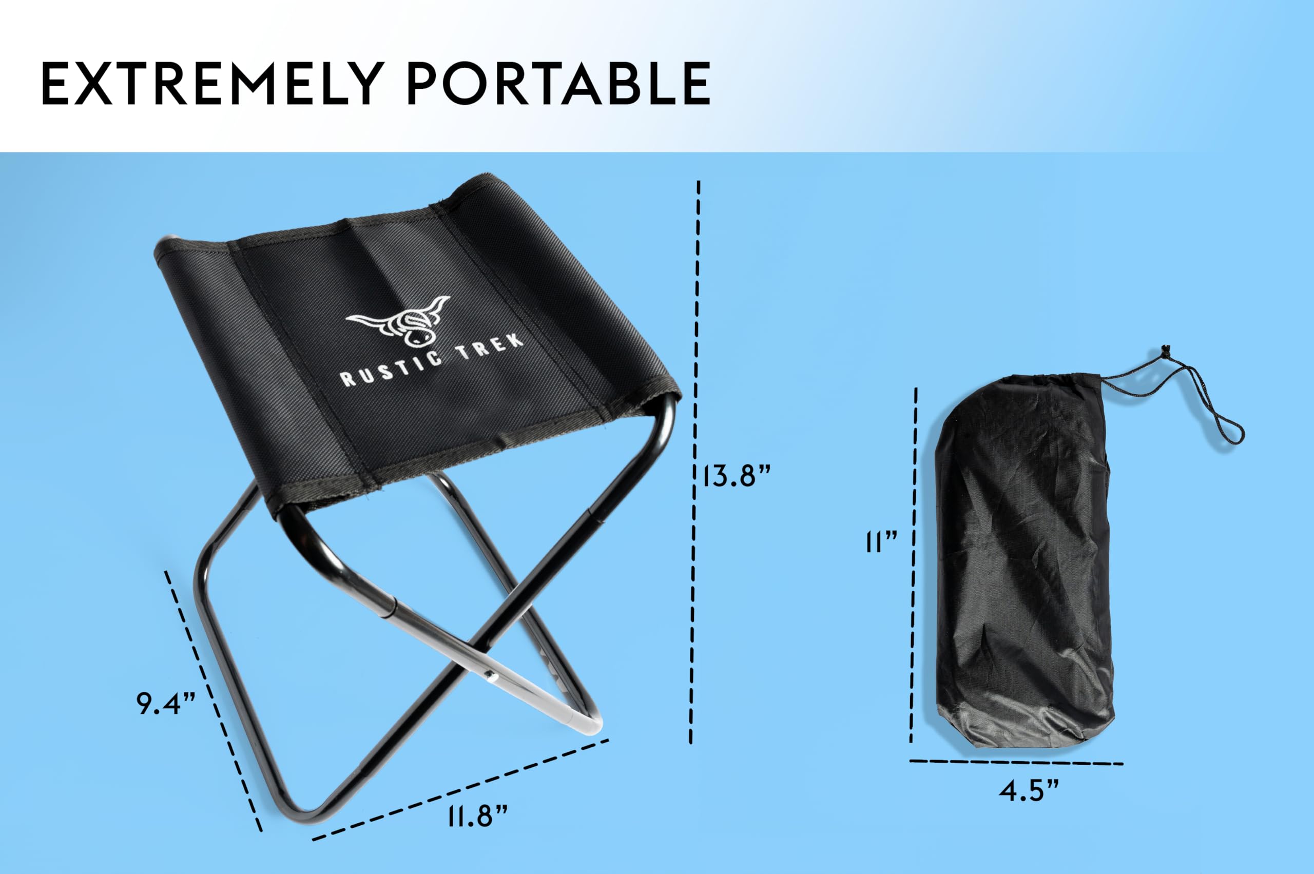 Rustic Trek Portable Stool - Convenient - Lightweight - Small and Compact - Short 13 Inch Seating for Hiking, Hunting, Fishing, Picnic, Travel