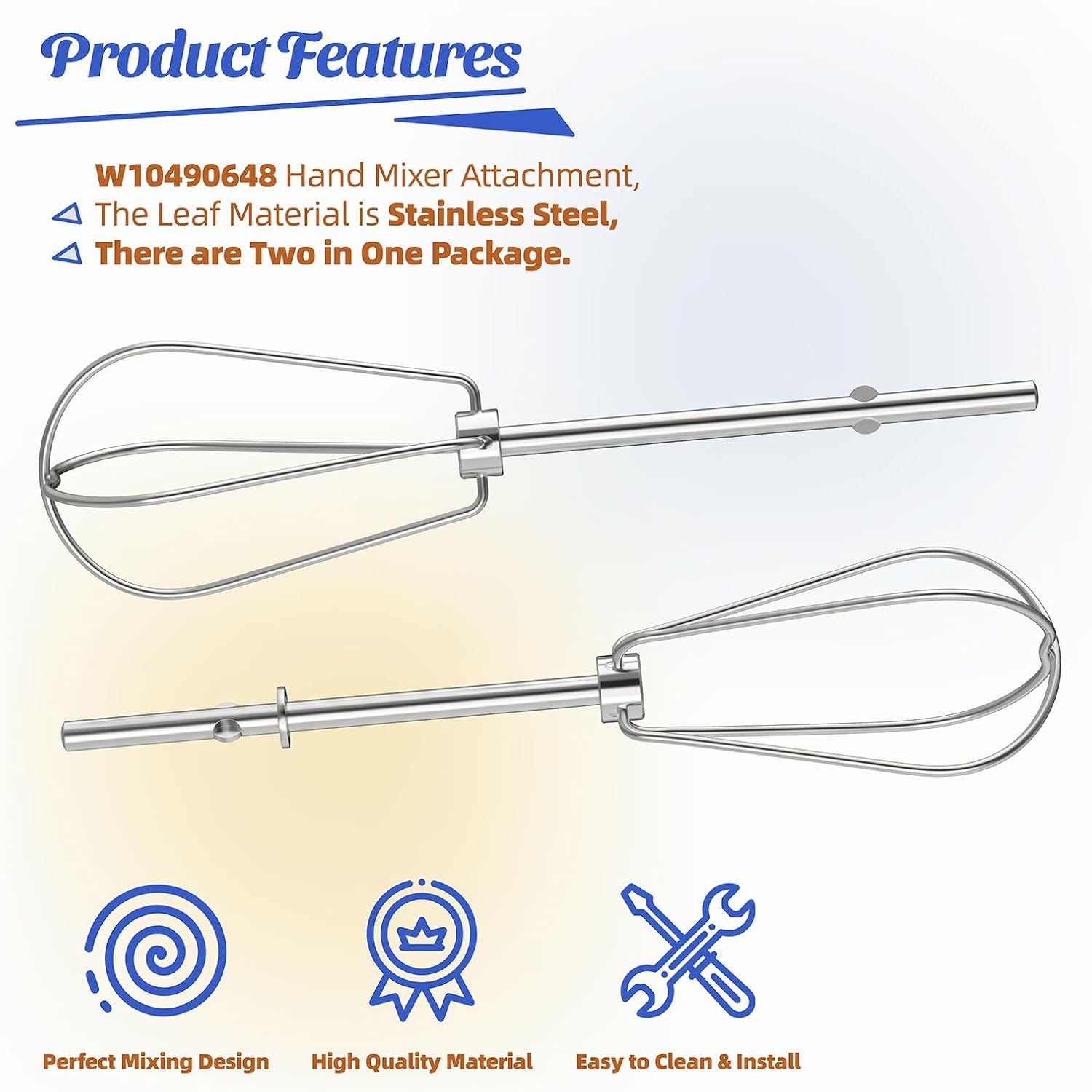 Hand Mixer Beaters for Kitchenaid W10490648 Beaters Attachments Replace for KitchenAid Hand Mixer KHM2B, AP5644233-2 Pack