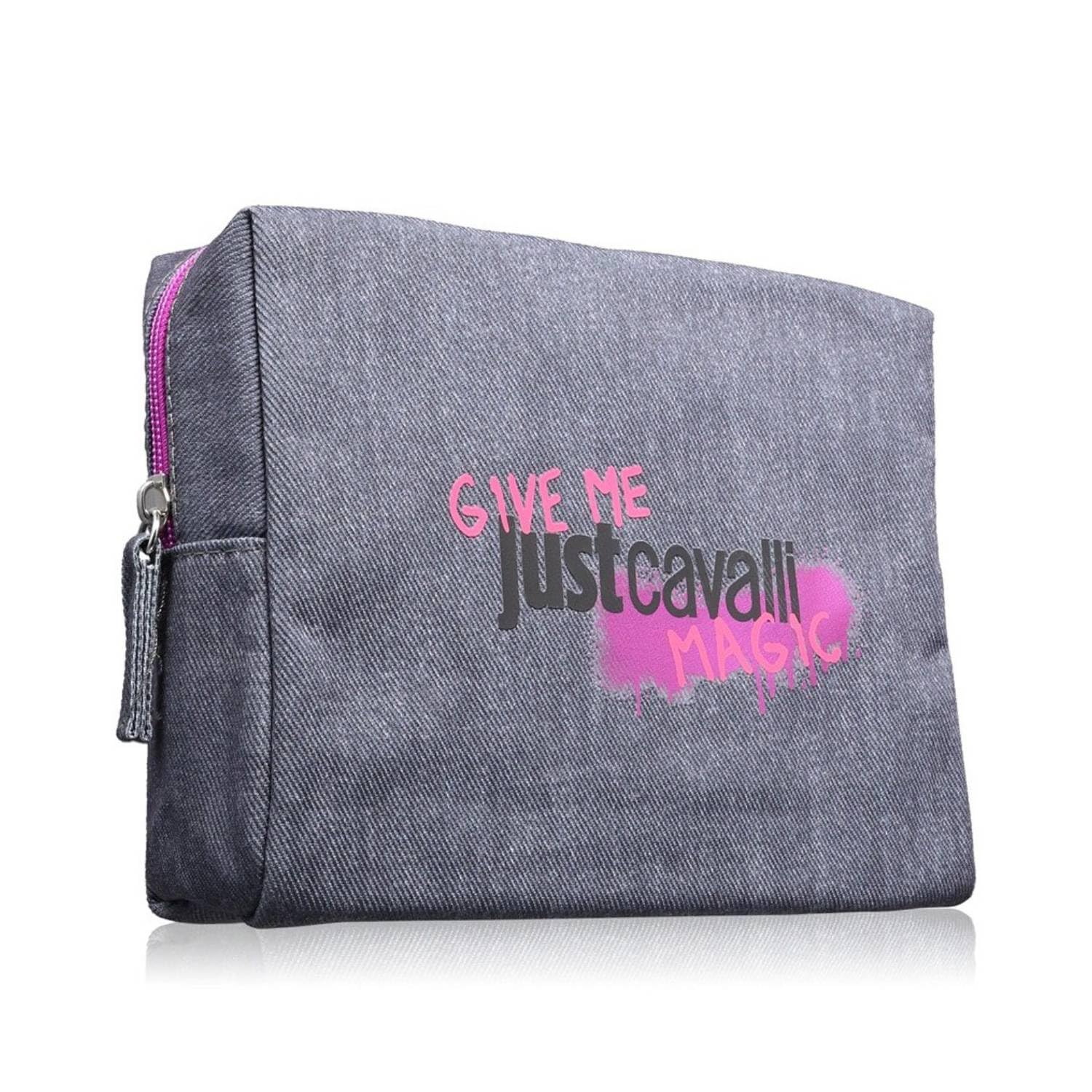 Just Cavalli Give Me Magic Geschenkset für Damen, Eau de Parfum 90 ml, Körpercreme 100 ml, Travel Spray 15 ml und Clutch, orientalischer holziger Duft